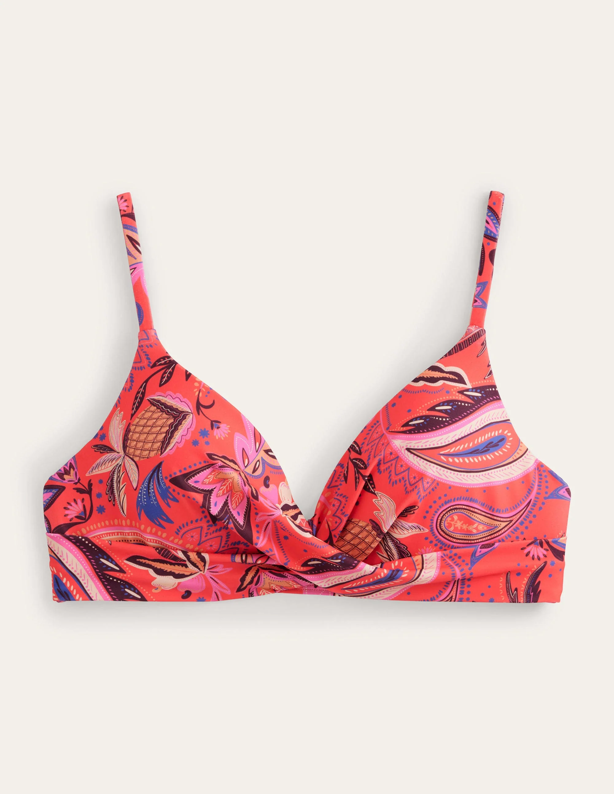 Capri Bikinioberteil mit Körbchen-Korallenrot, Paradies-Paisleymuster - Image 5
