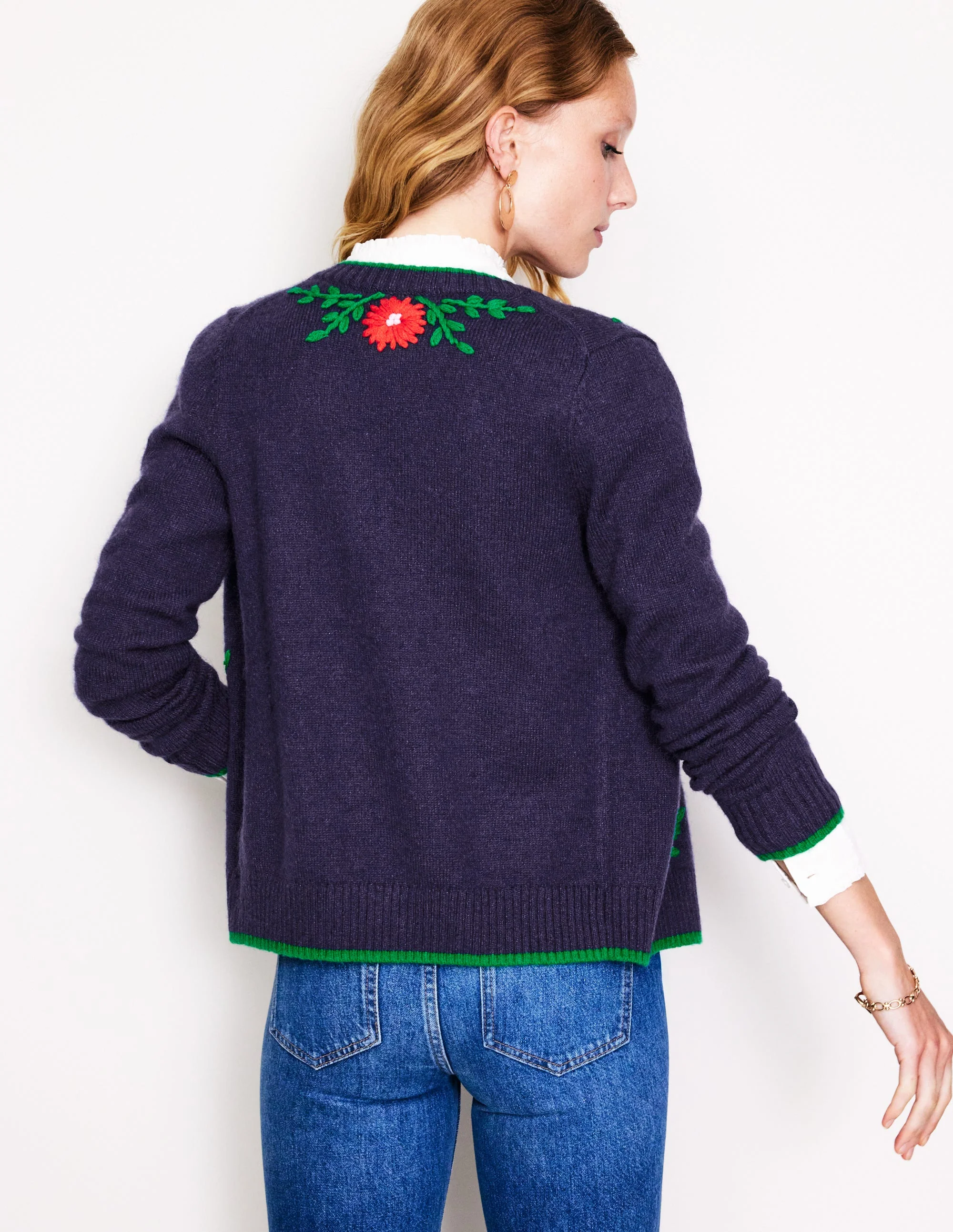 Cardigan mit Blumenstickerei-Aqua Marine Marl - Image 3