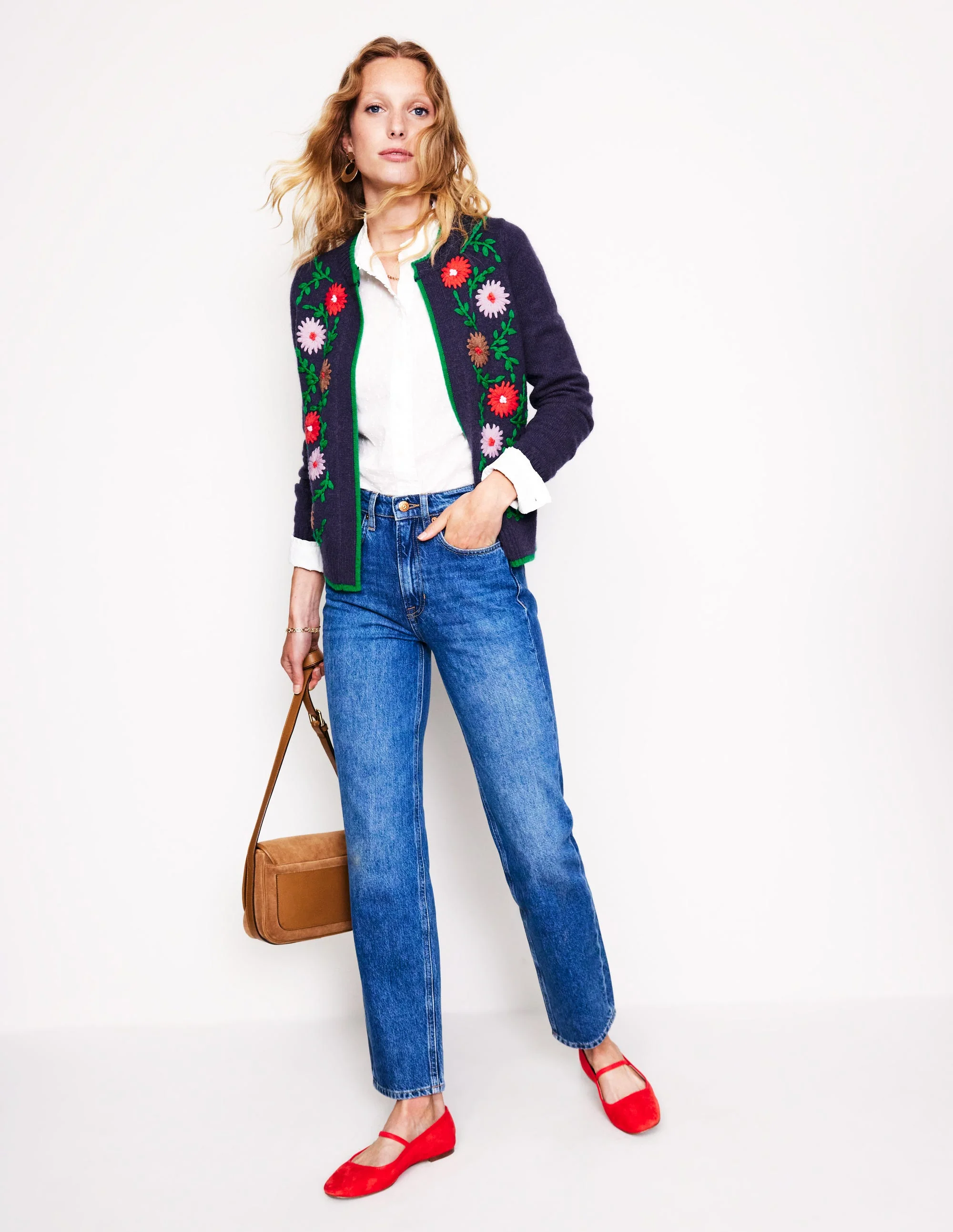 Cardigan mit Blumenstickerei-Aqua Marine Marl - Image 4