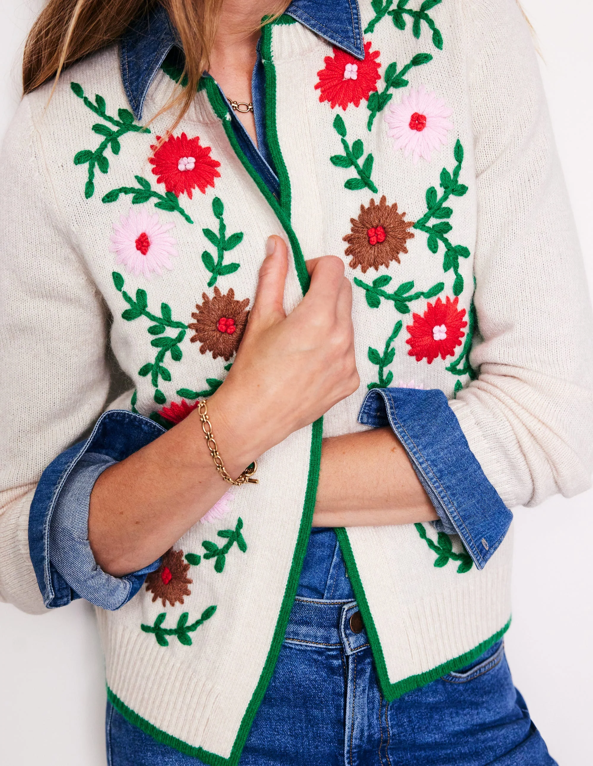 Cardigan mit Blumenstickerei-Black - Image 2