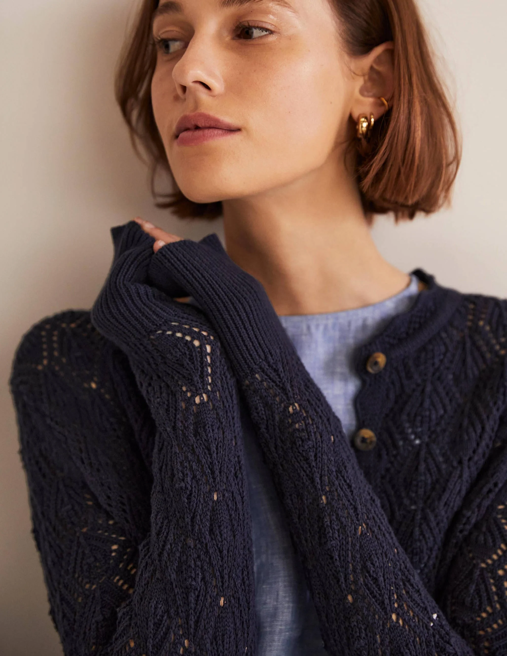 Cardigan mit Häkeldetails und Muschelsaum-Marineblau - Image 2