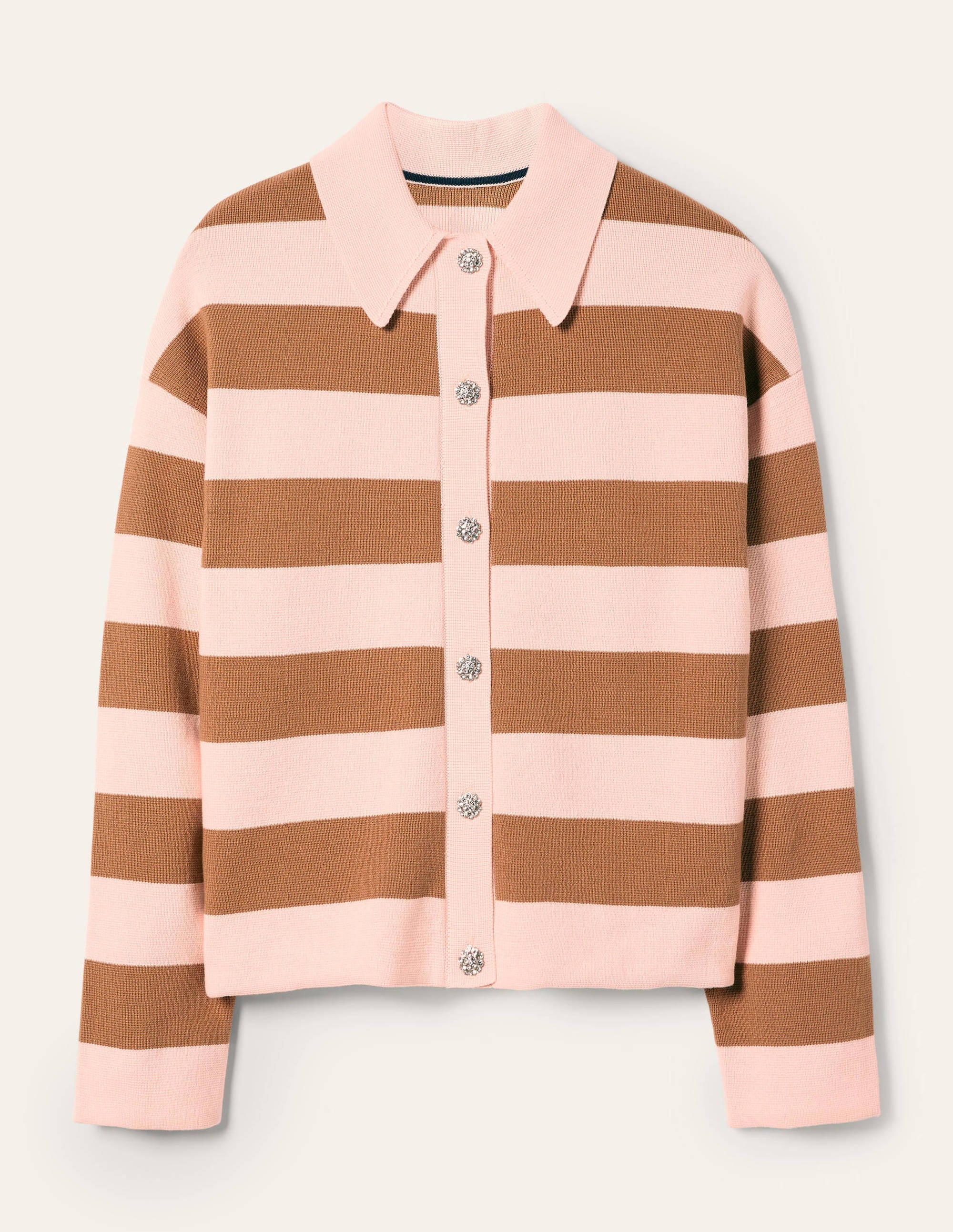 Cardigan mit Kragen und Schmucksteinknopf-Milchshake/Kamelbraun, Gestreift - Image 5