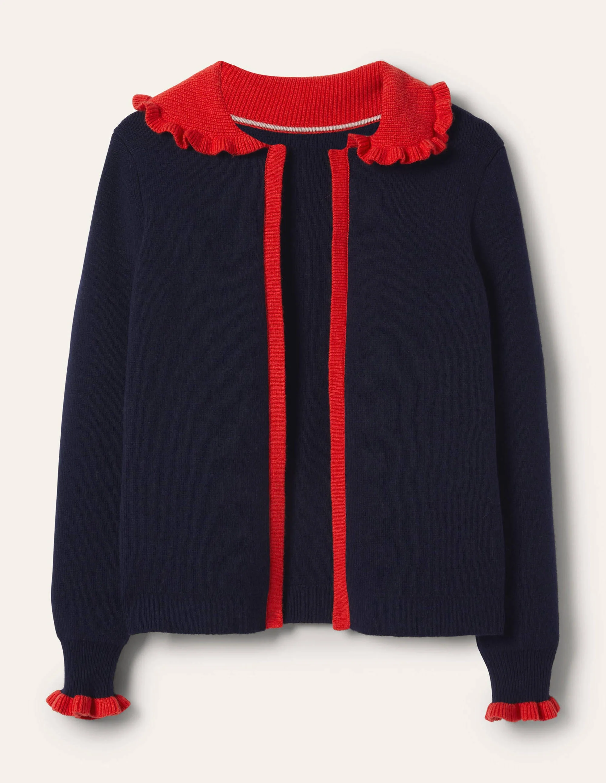 Cardigan mit Rüschenkragen-Navy/Helles Mohnblumenrot - Image 5