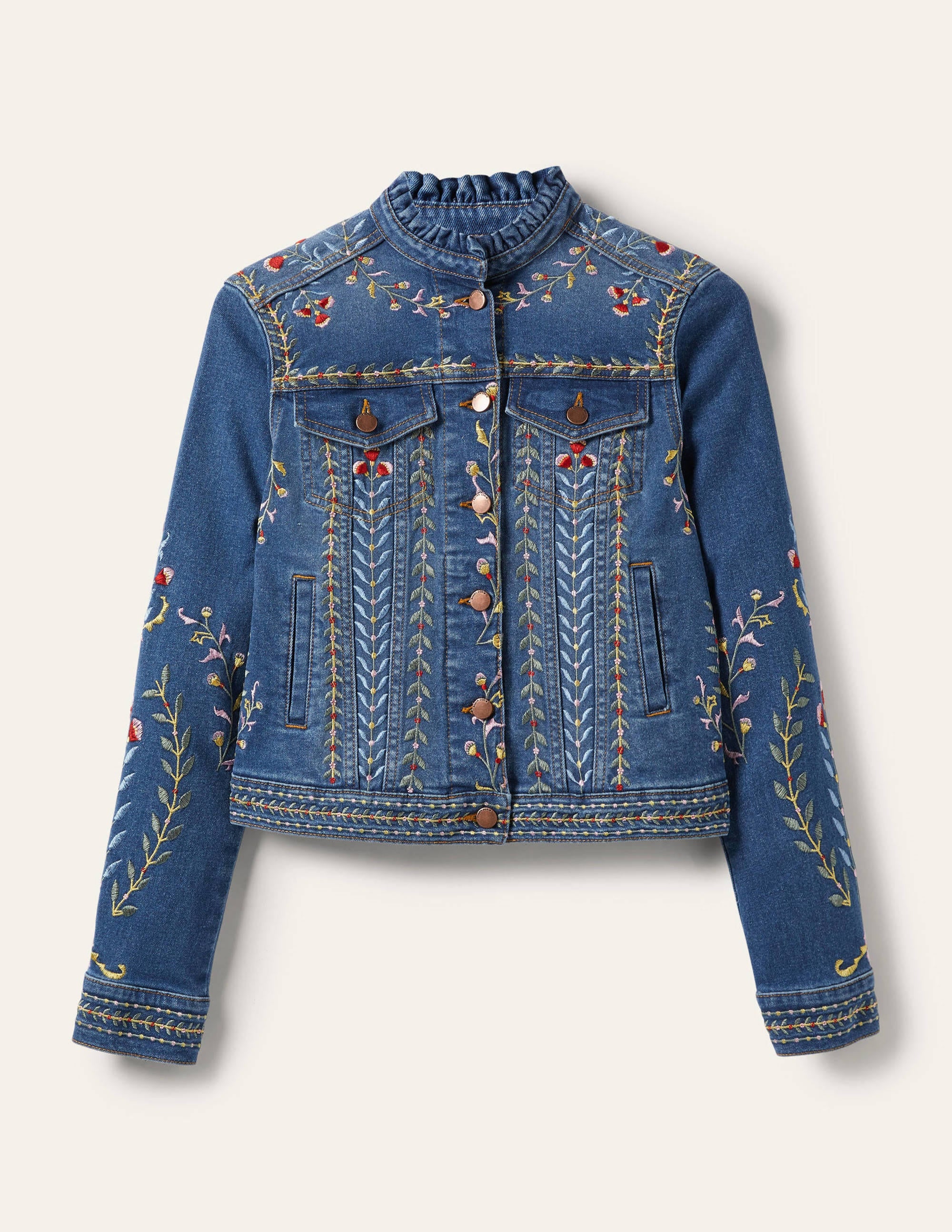 Carla Jacke mit Rüschenkragen-Helles Vintageblau, Stickerei - Image 7