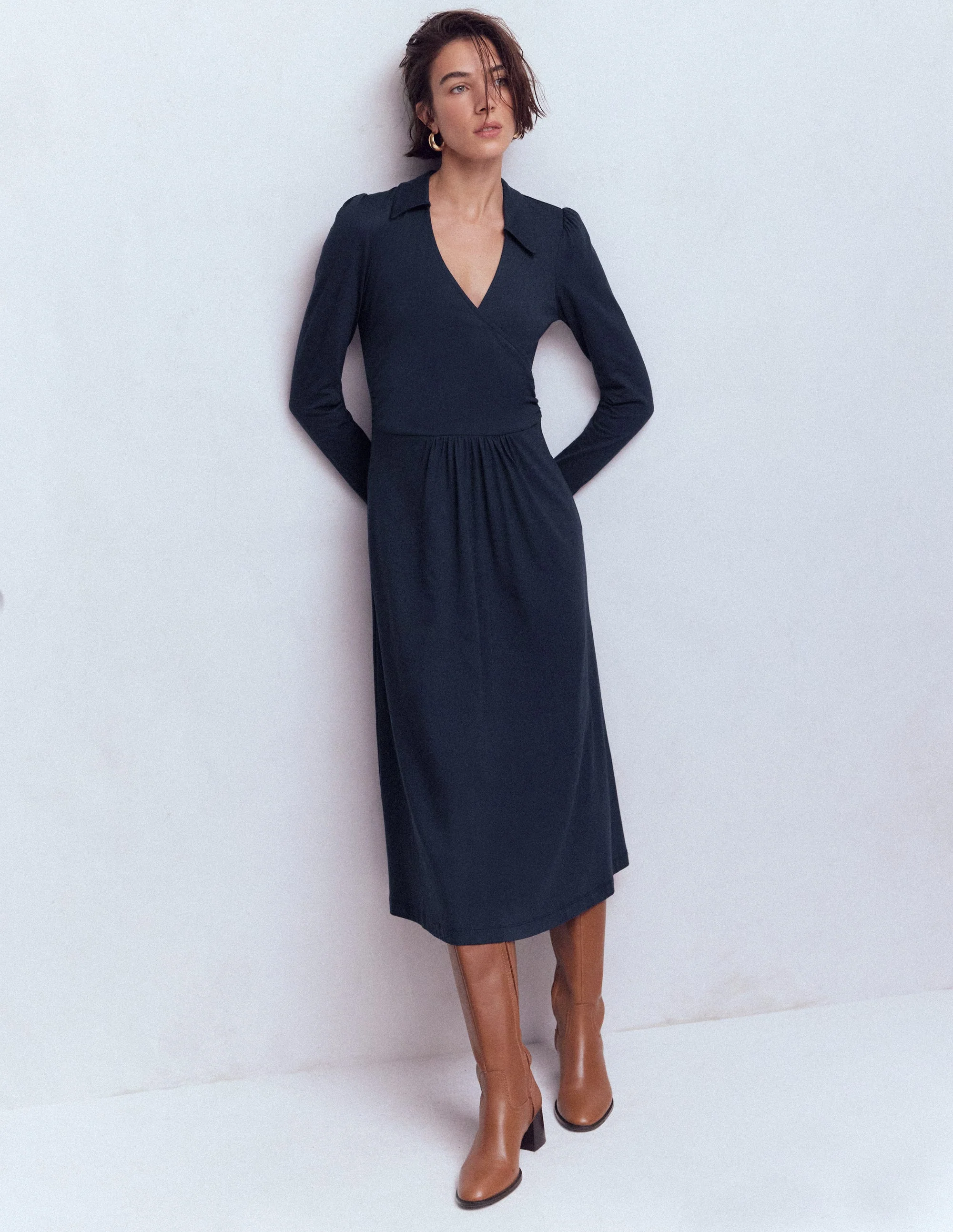 Carla Jersey-Wickelkleid-Marineblau