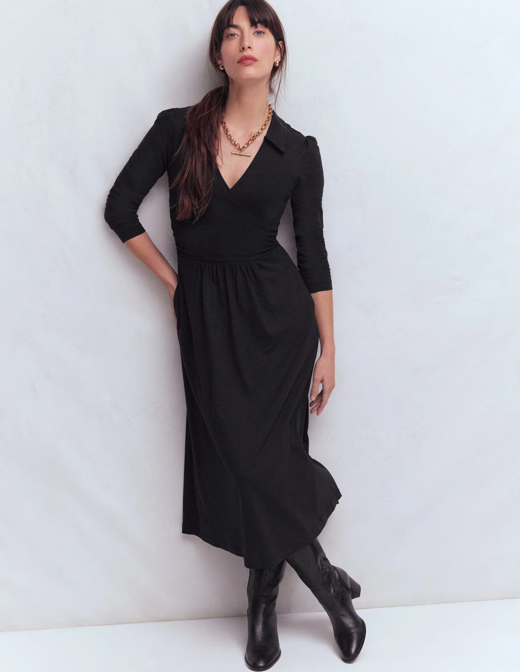 Carla Jersey-Wickelkleid-Schwarz