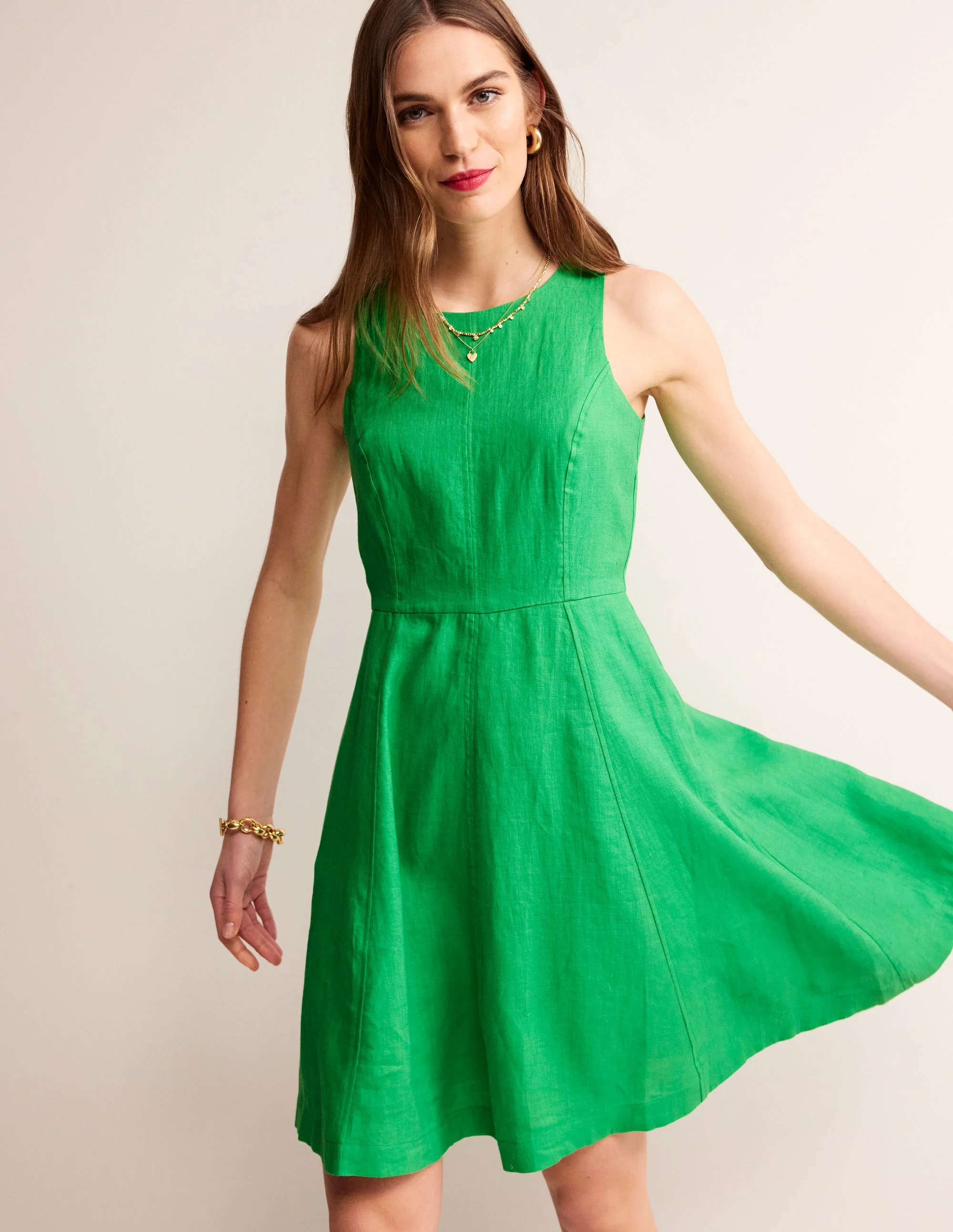 Carla Kurzes Leinenkleid-Kelly Grün - Image 4