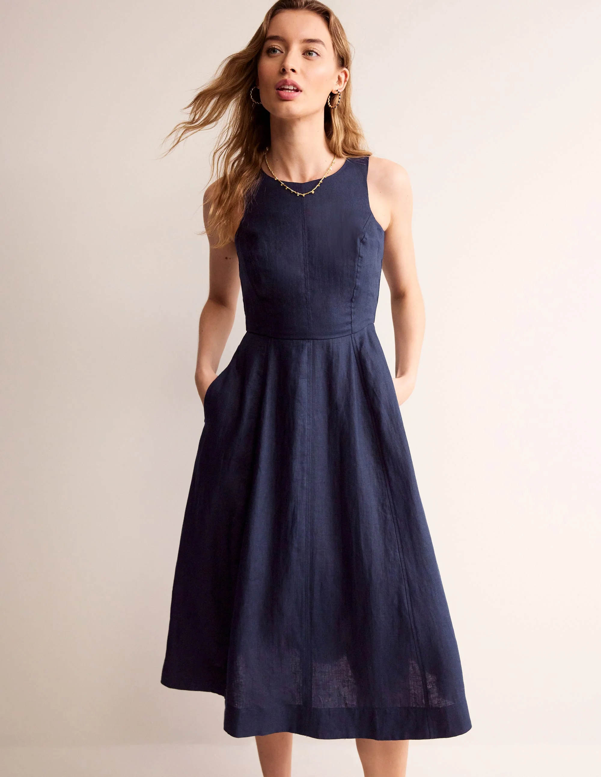 Carla Leinen-Midikleid-Aqua Marine Marl - Image 4
