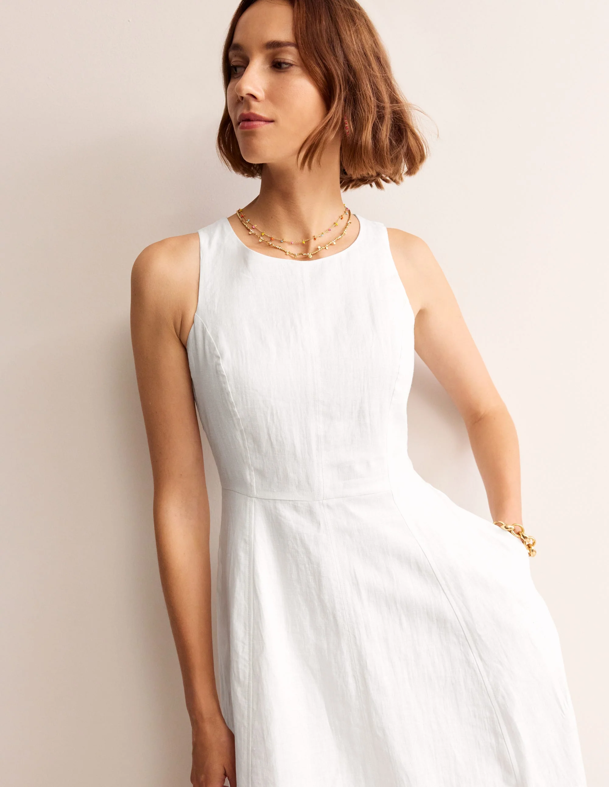 Carla Leinen-Midikleid-Weiß