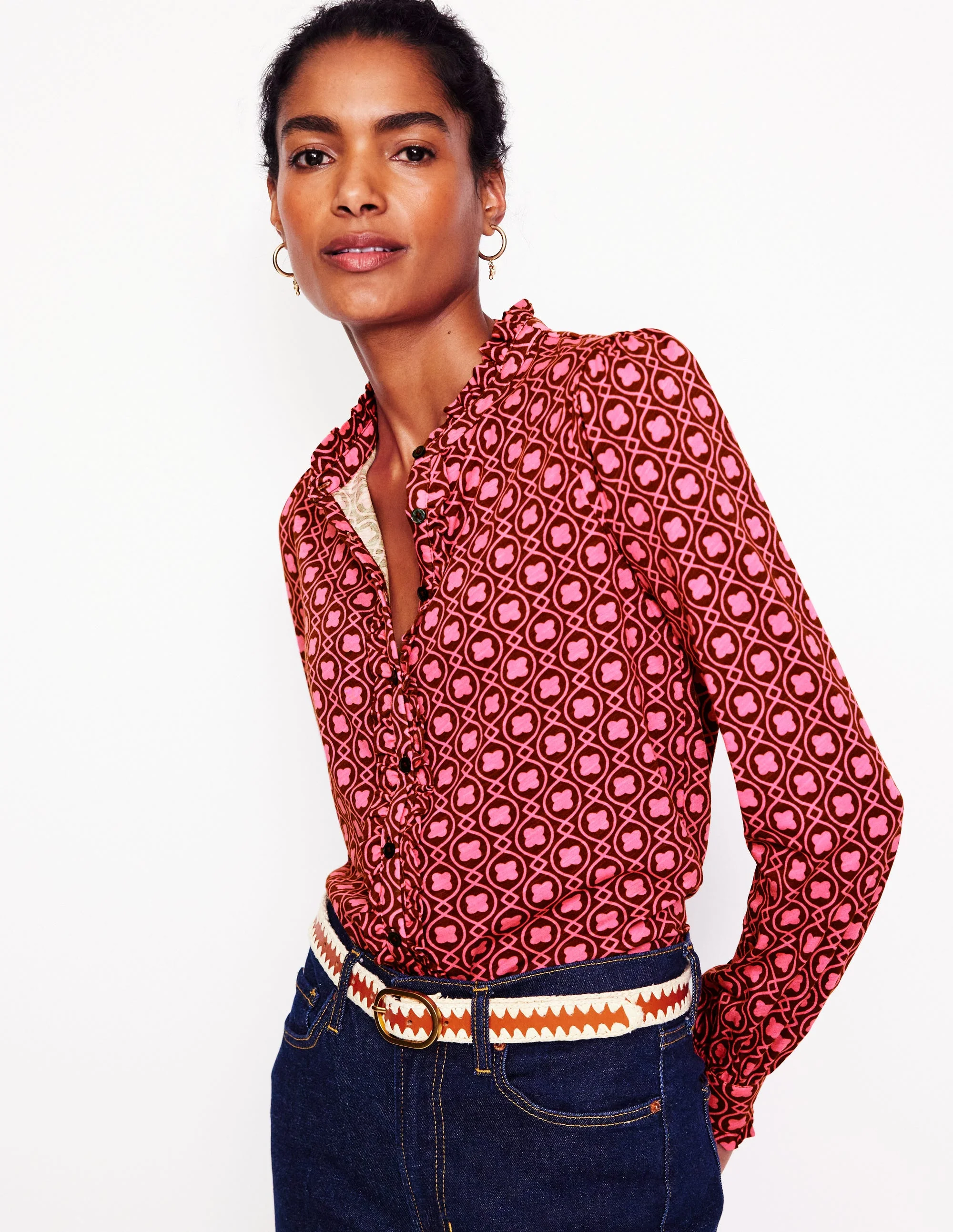Caroline Jersey-Hemd-Festliches Rosa, Kleeblattkachel - Image 2