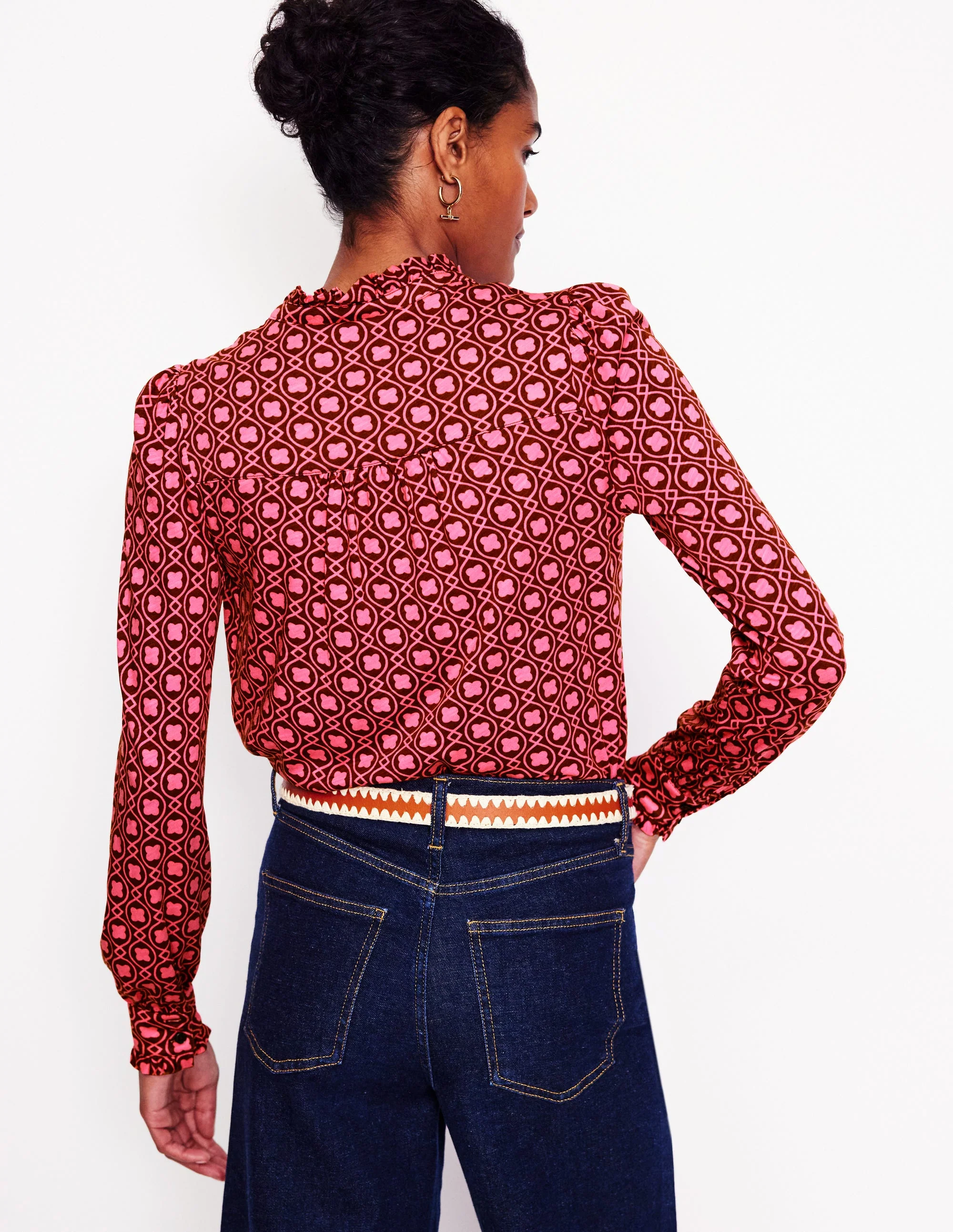 Caroline Jersey-Hemd-Festliches Rosa, Kleeblattkachel - Image 3