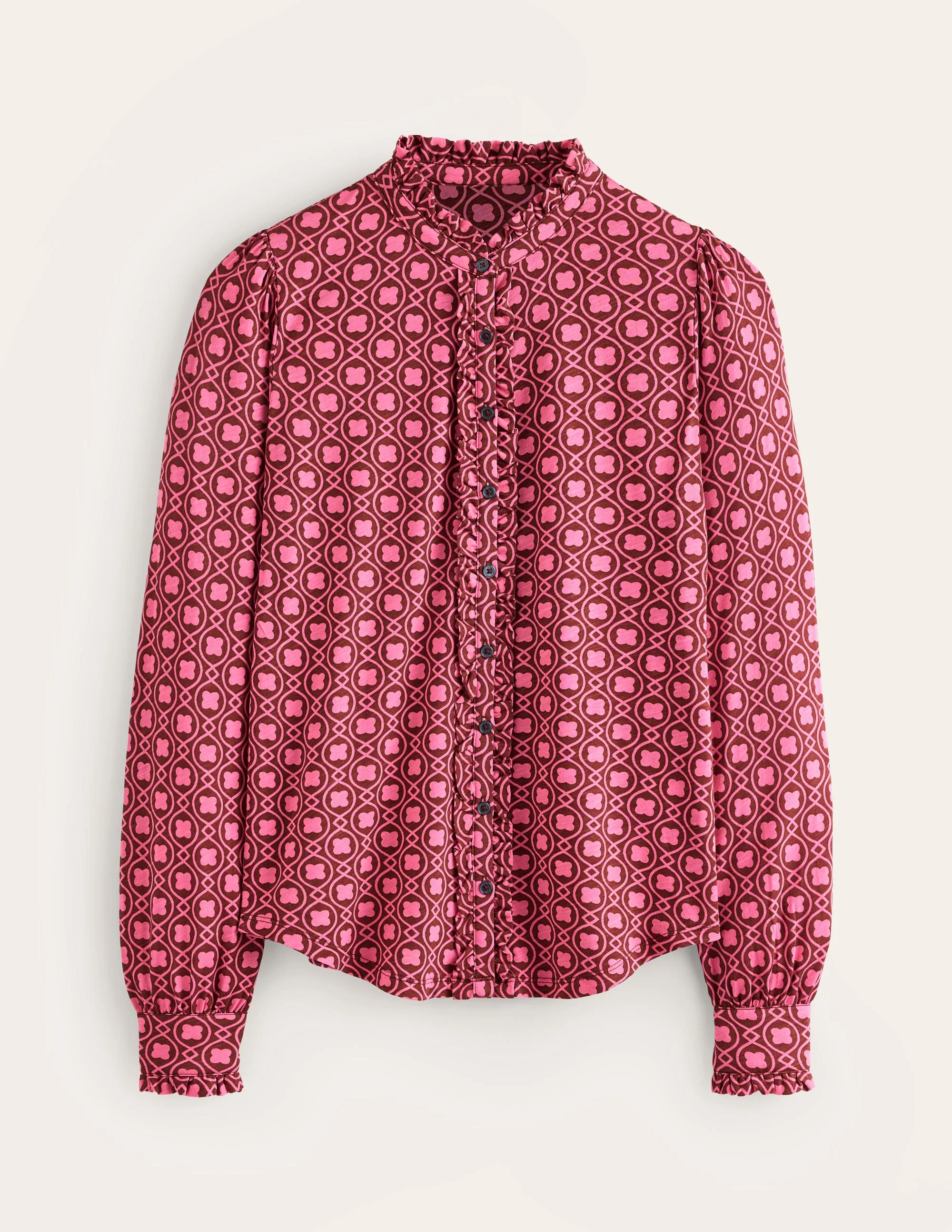 Caroline Jersey-Hemd-Festliches Rosa, Kleeblattkachel - Image 5
