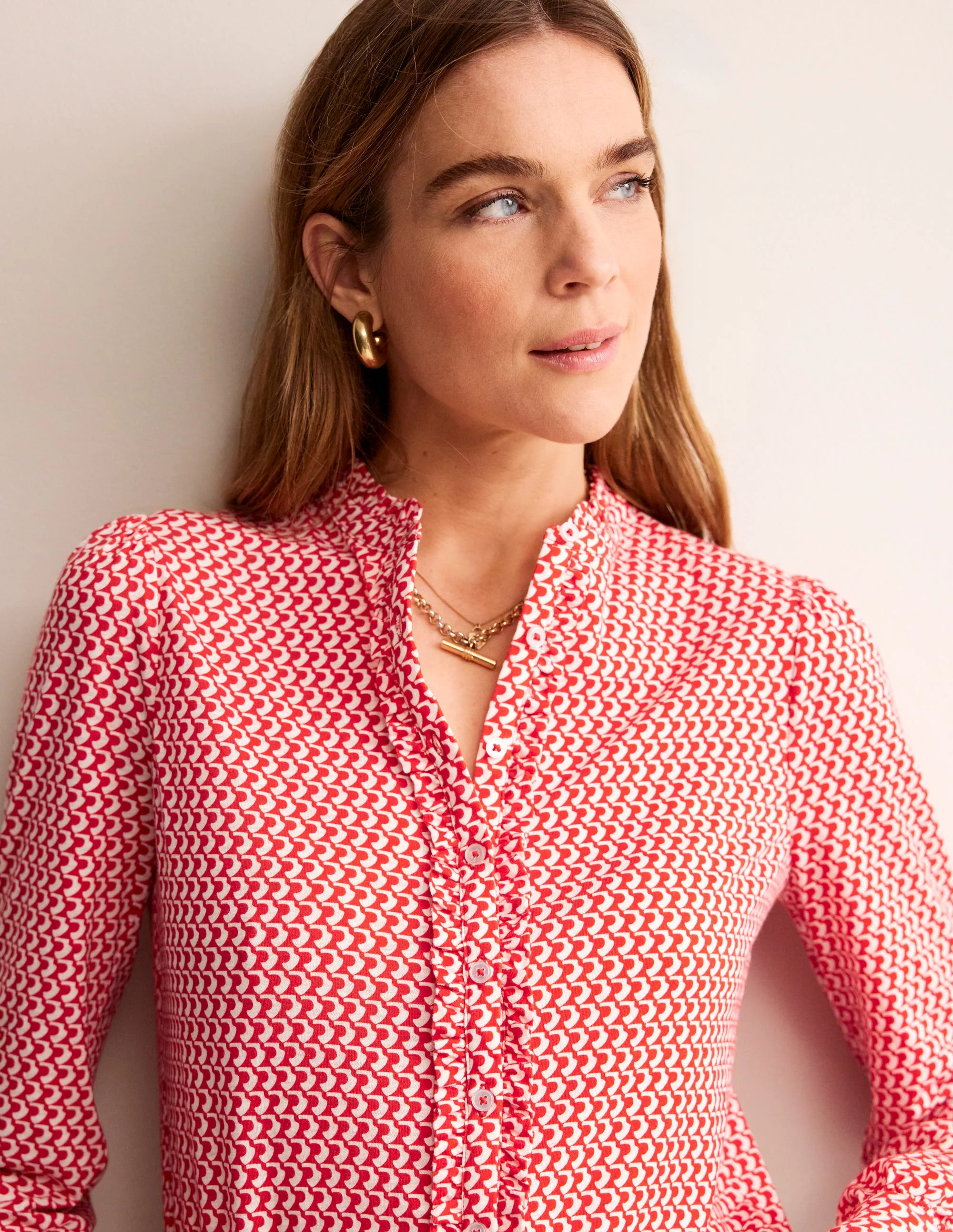 Caroline Jersey-Hemd-Flame Scarlet, Bogen Geo