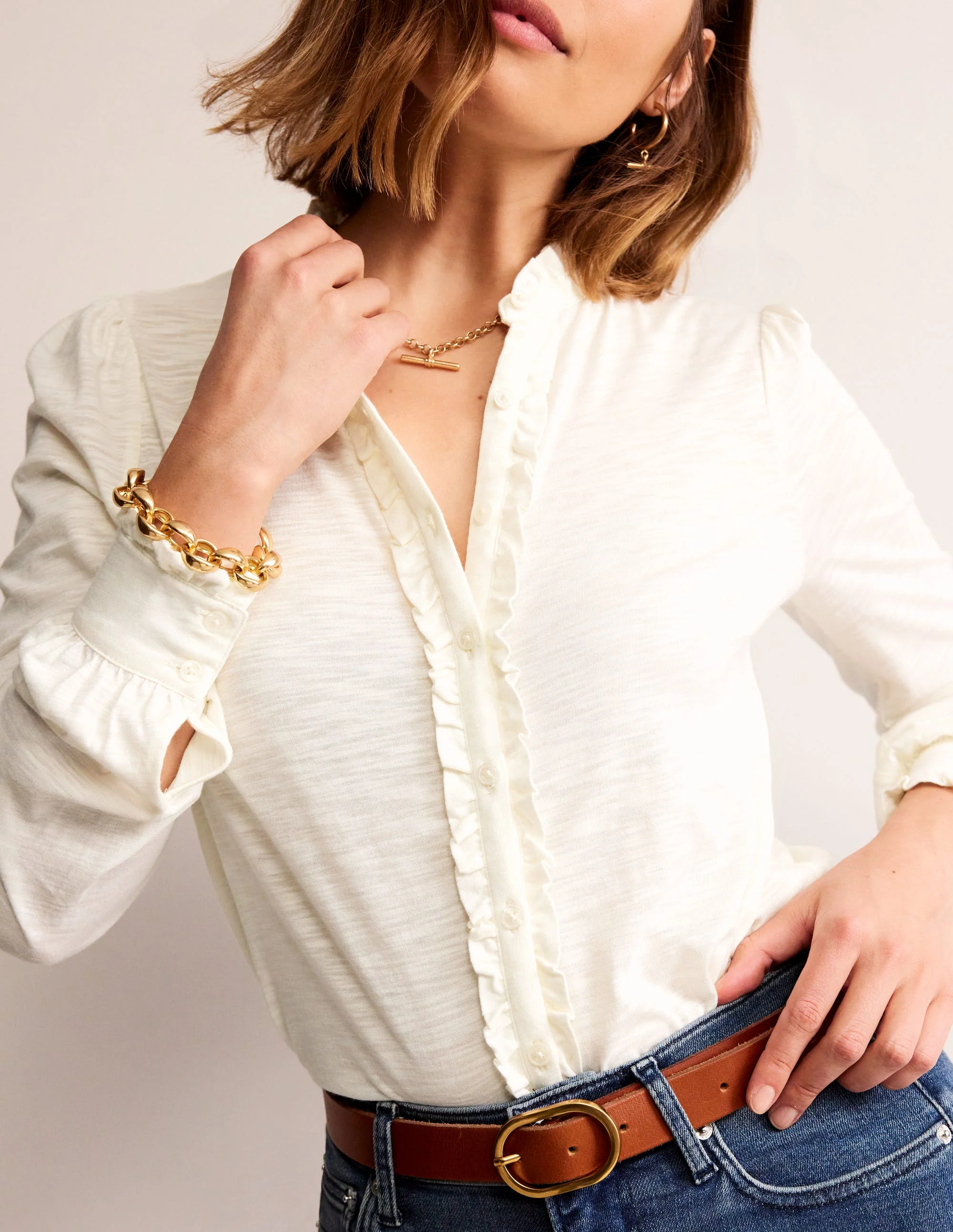 Caroline Jersey-Hemd-Ivory and Navy Spot - Image 2