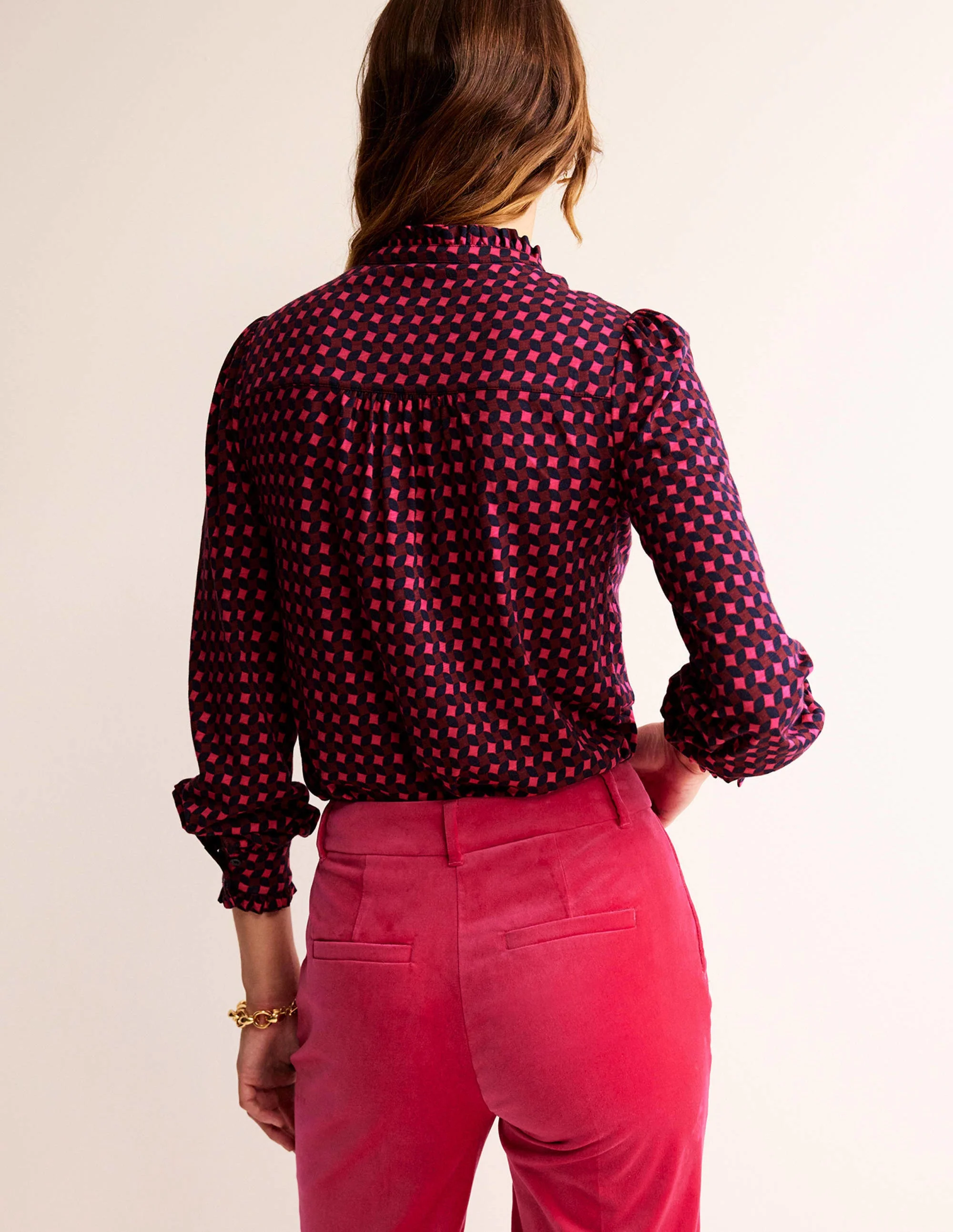 Caroline Jersey-Hemd-Kräftiges Pink, Abstrakt Diamant - Image 3