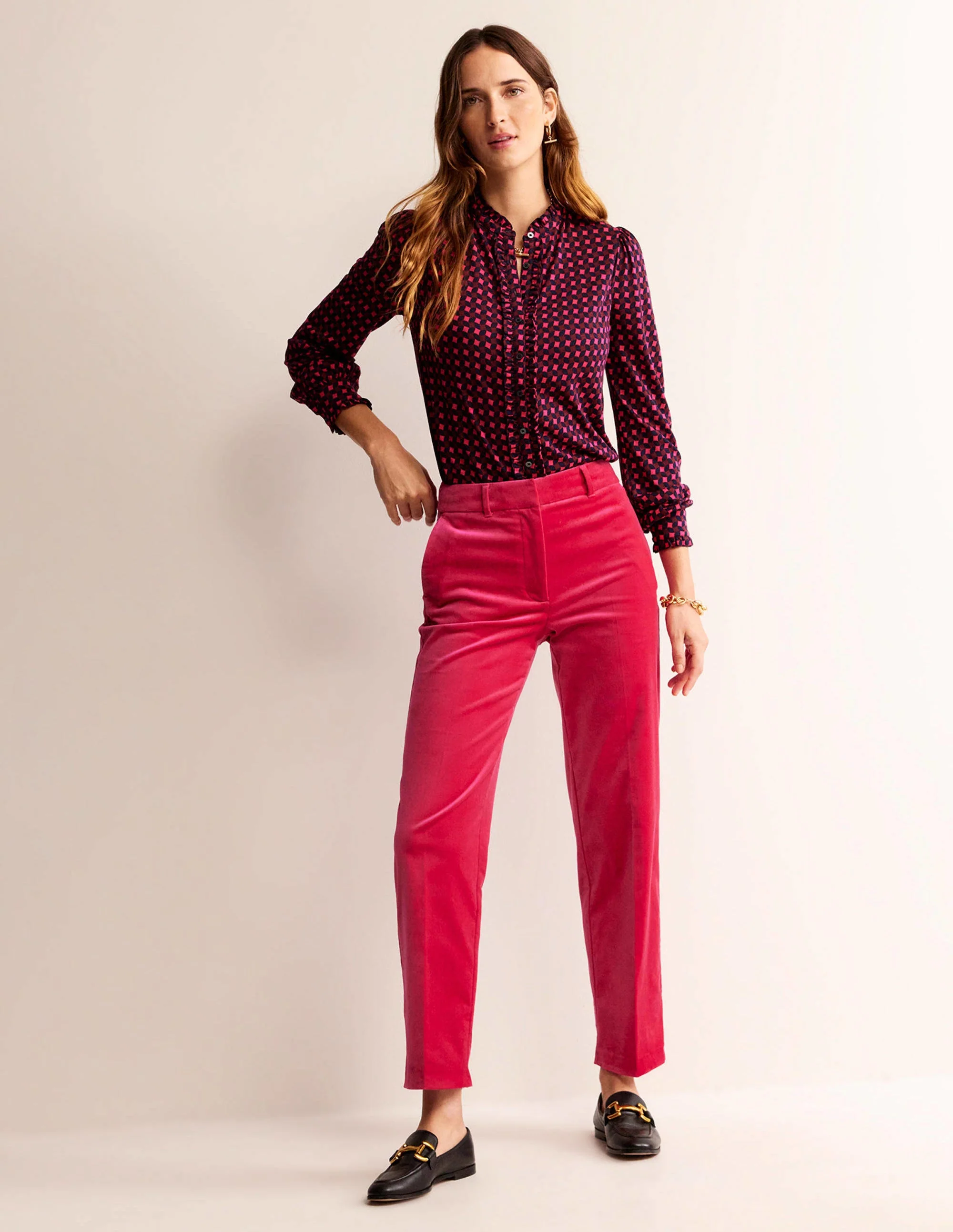Caroline Jersey-Hemd-Kräftiges Pink, Abstrakt Diamant - Image 4