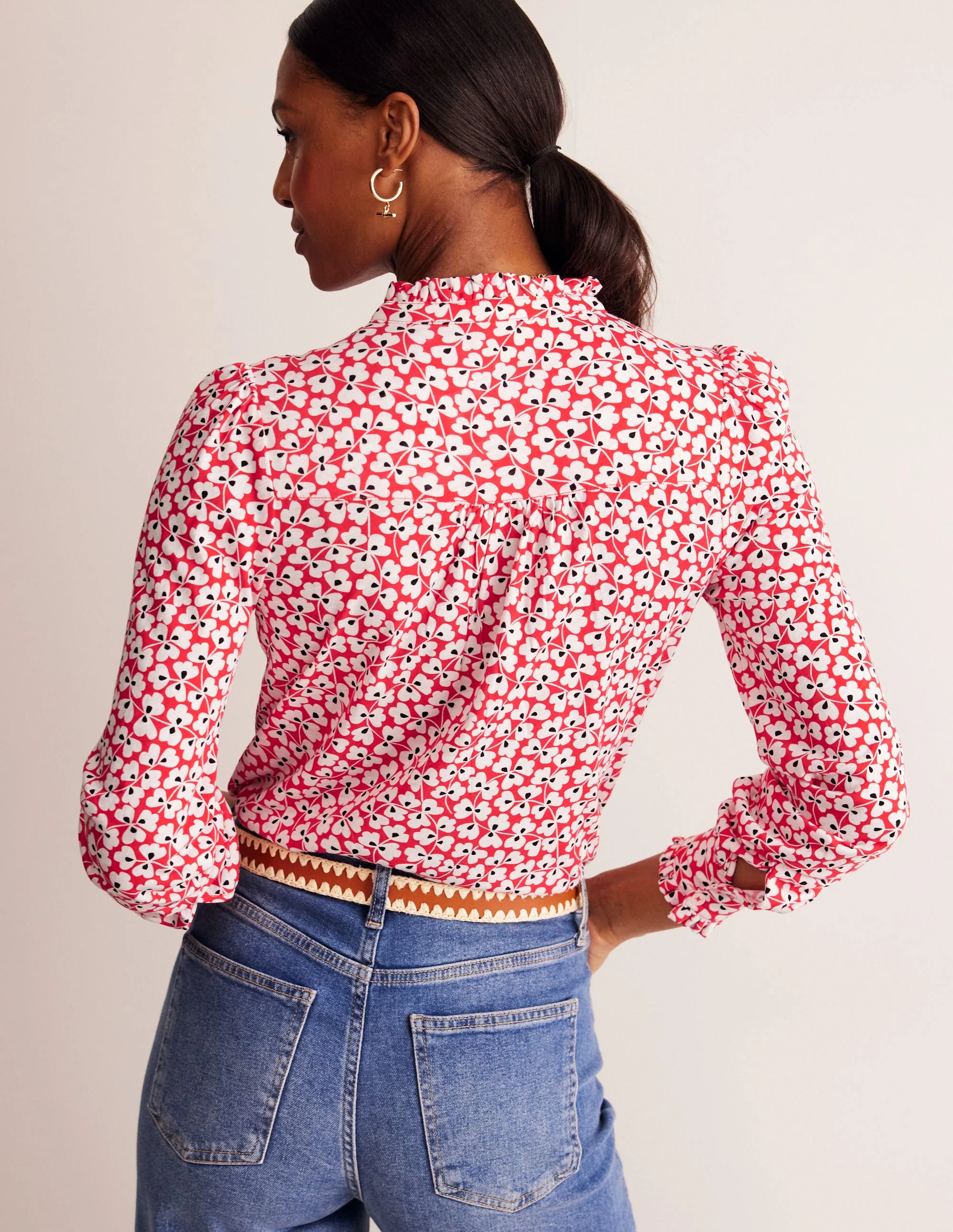Caroline Jersey-Hemd-Rot, Kleeblattwirbel - Image 3