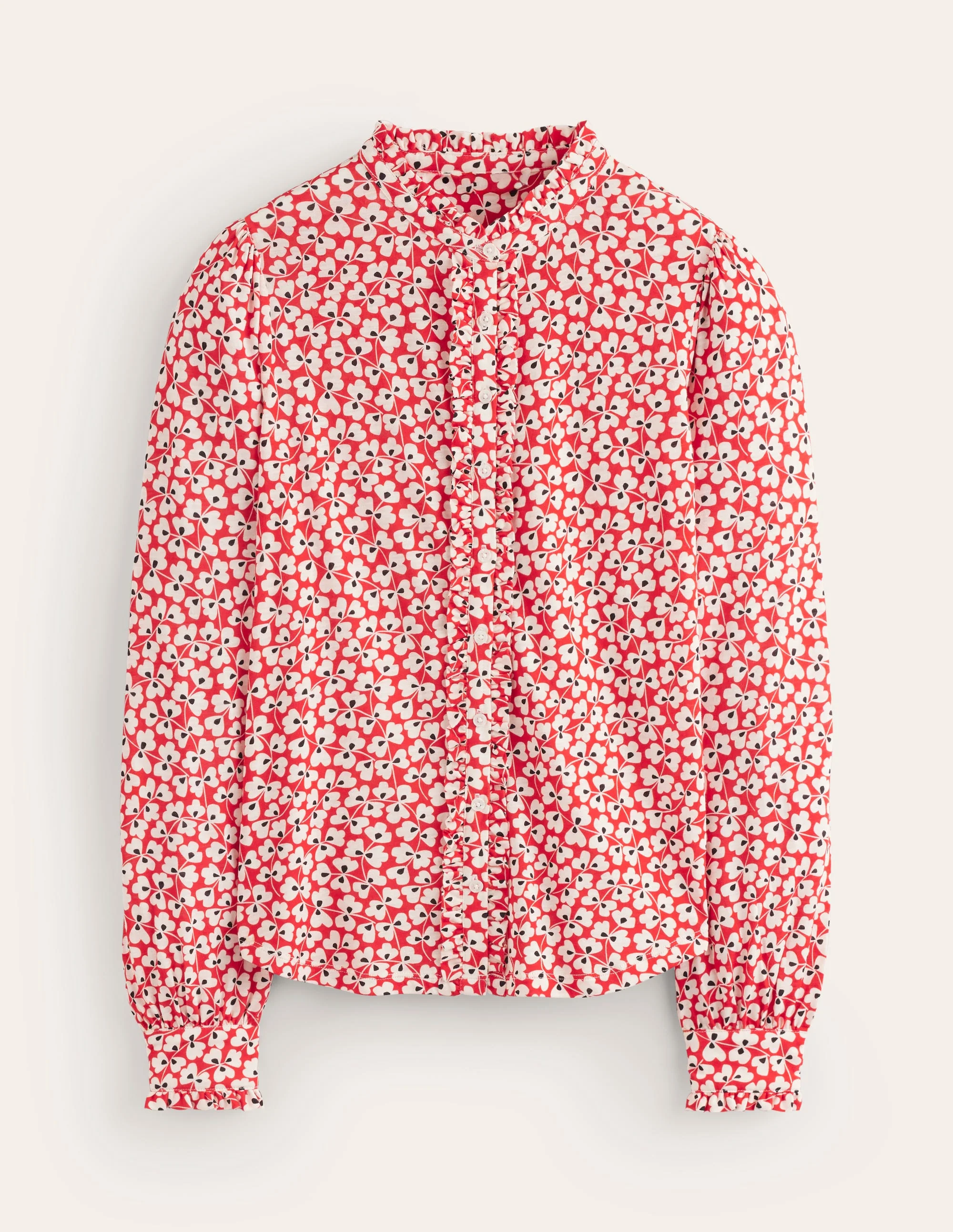 Caroline Jersey-Hemd-Rot, Kleeblattwirbel - Image 6