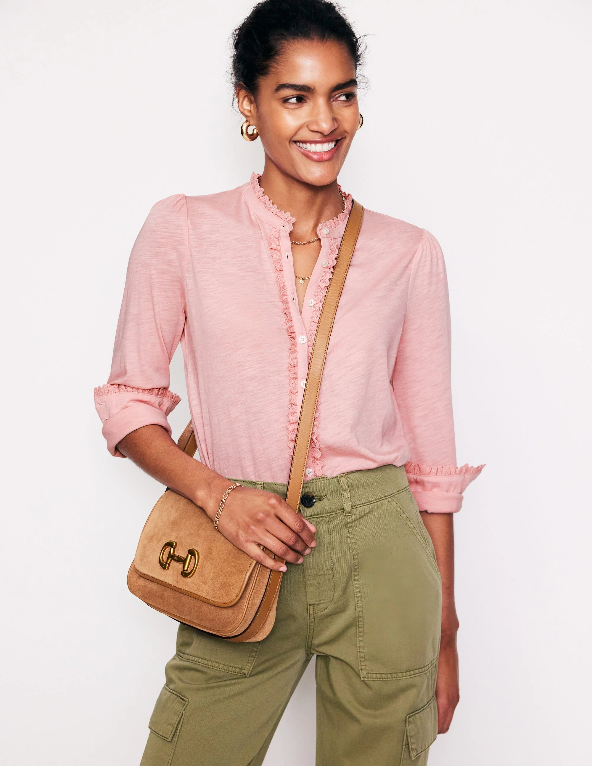 Caroline Jerseyhemd mit Lochstickerei-Ballet Pink