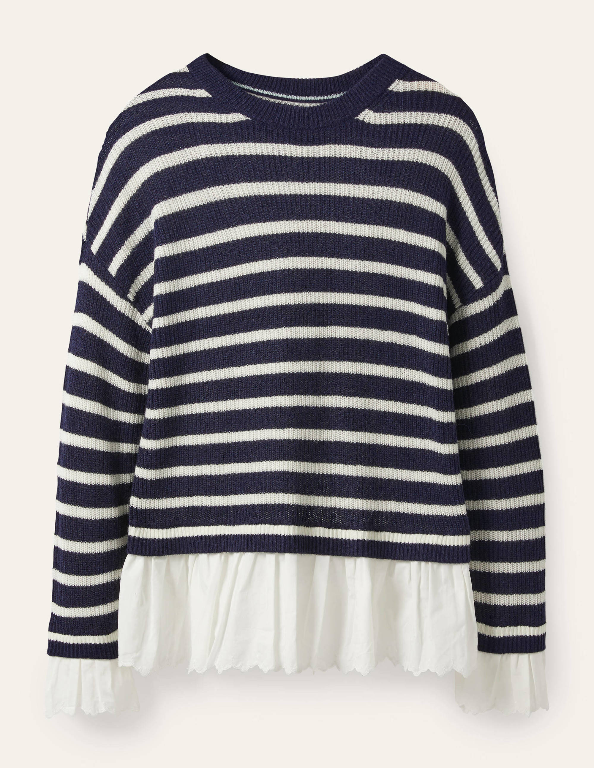 Catherine Flauschiger Webpullover-Navy/Naturweiß, Gestreift - Image 5