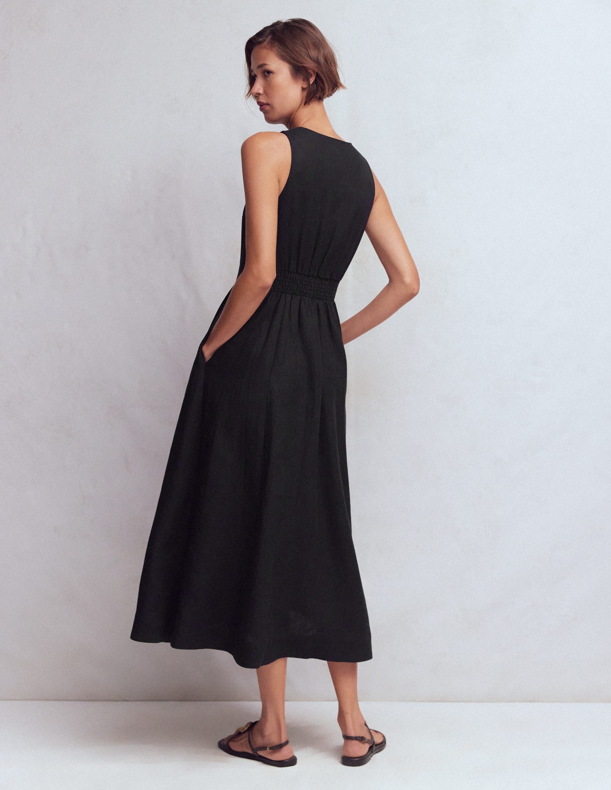 Catherine Leinenkleid mit Knöpfen-Schwarz - Image 3