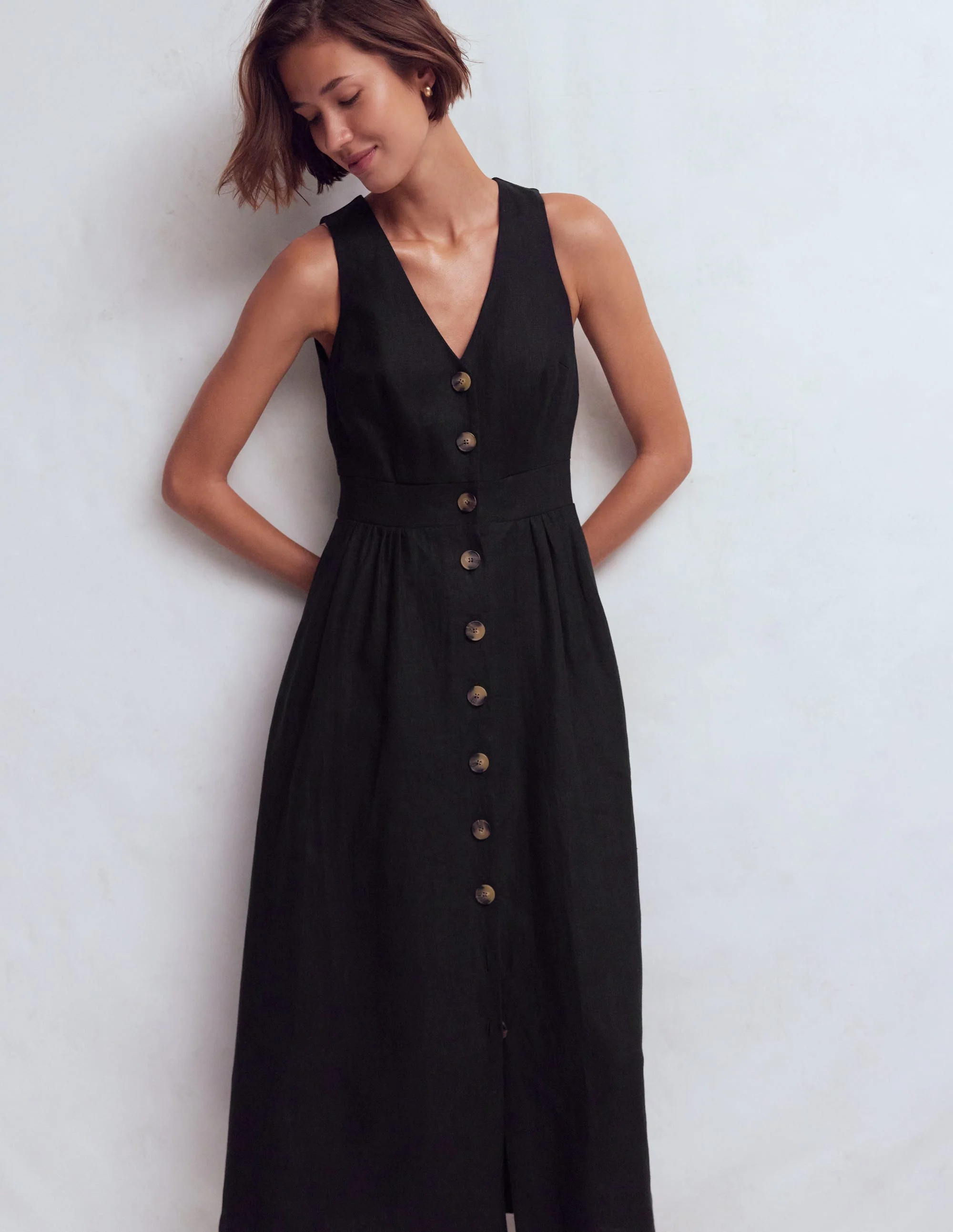 Catherine Leinenkleid mit Knöpfen-Schwarz - Image 4