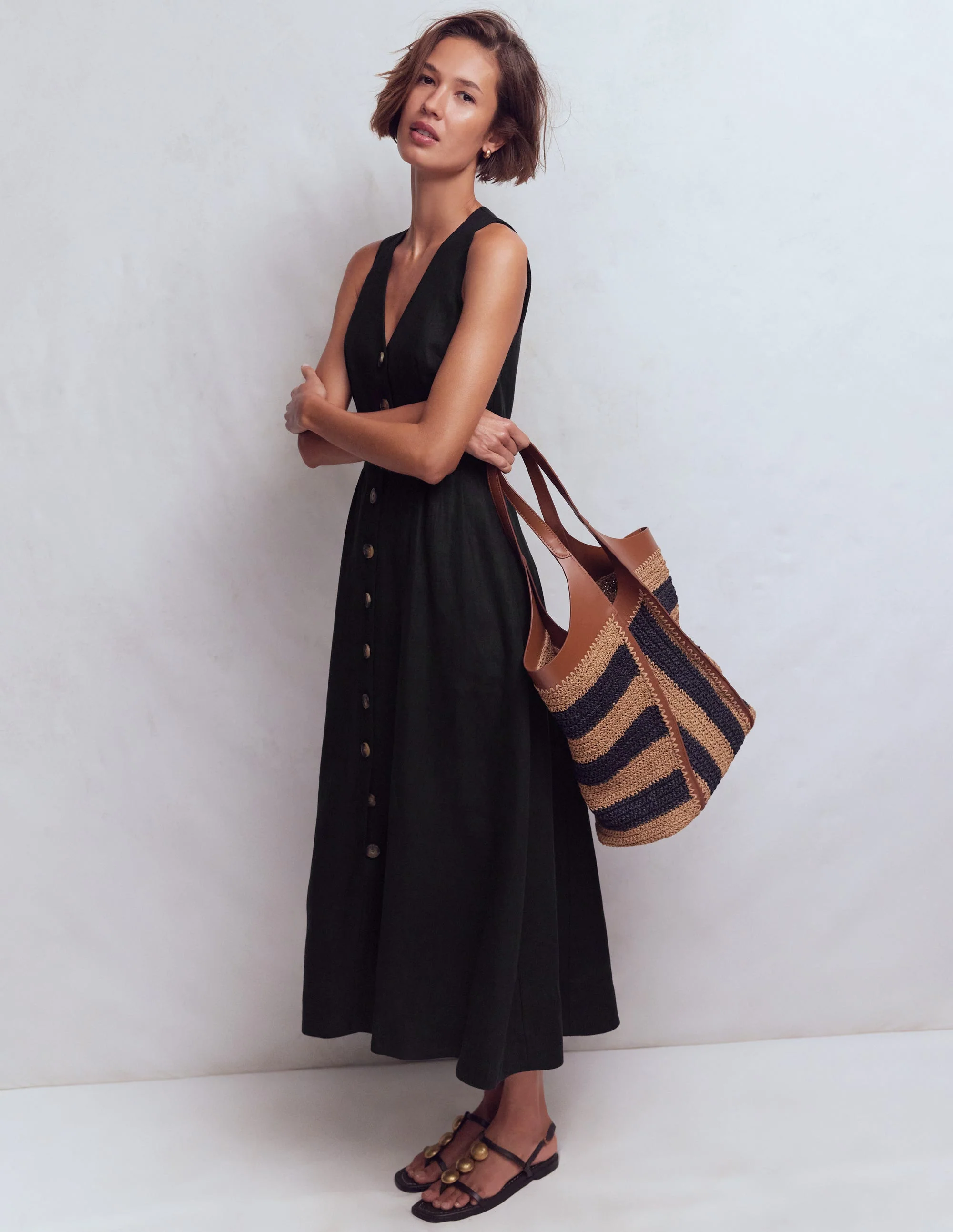 Catherine Leinenkleid mit Knöpfen-Schwarz - Image 5