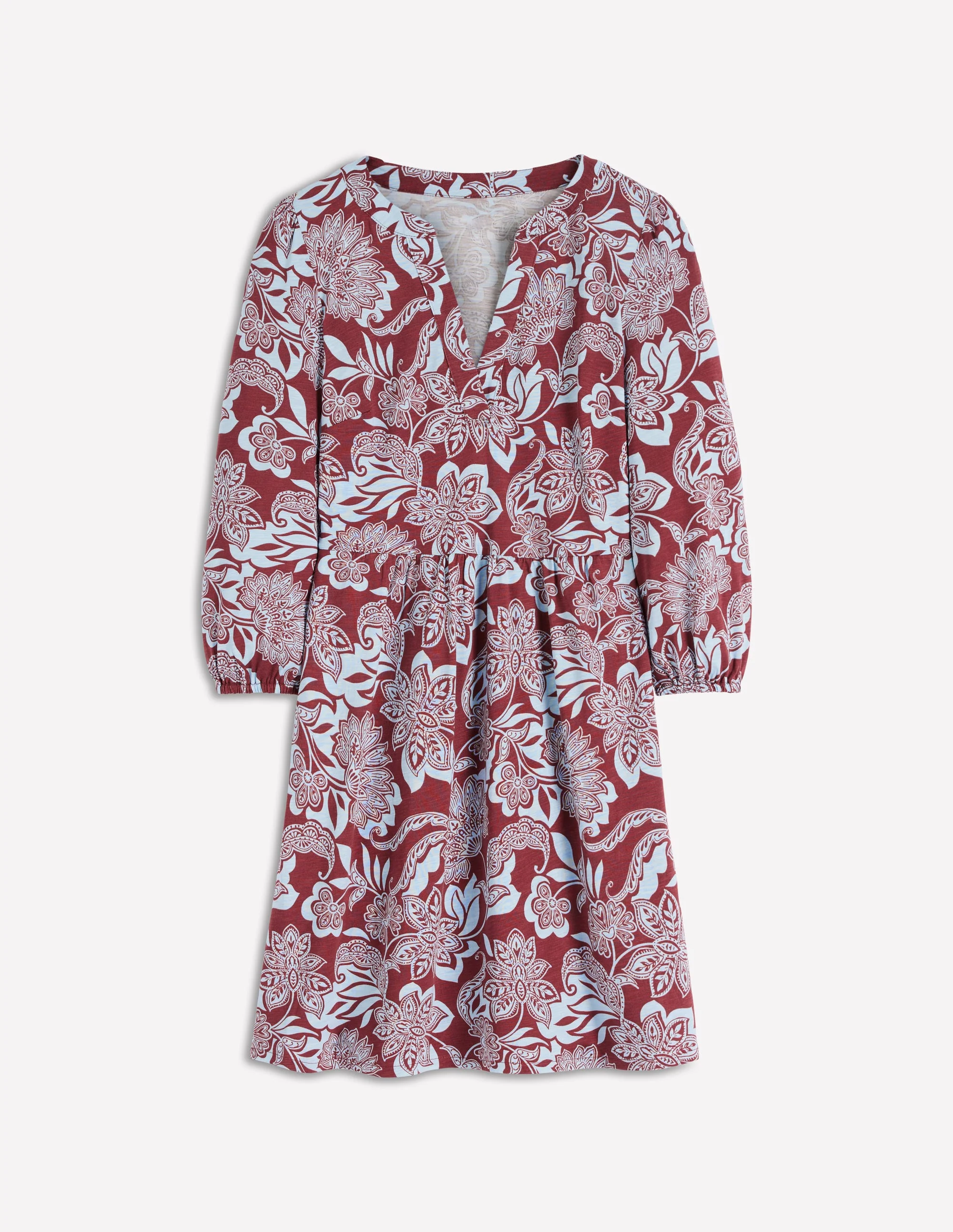 Cathy Jerseykleid mit gekerbtem Ausschnitt-Rostbraun, Elegante Blüten - Image 7
