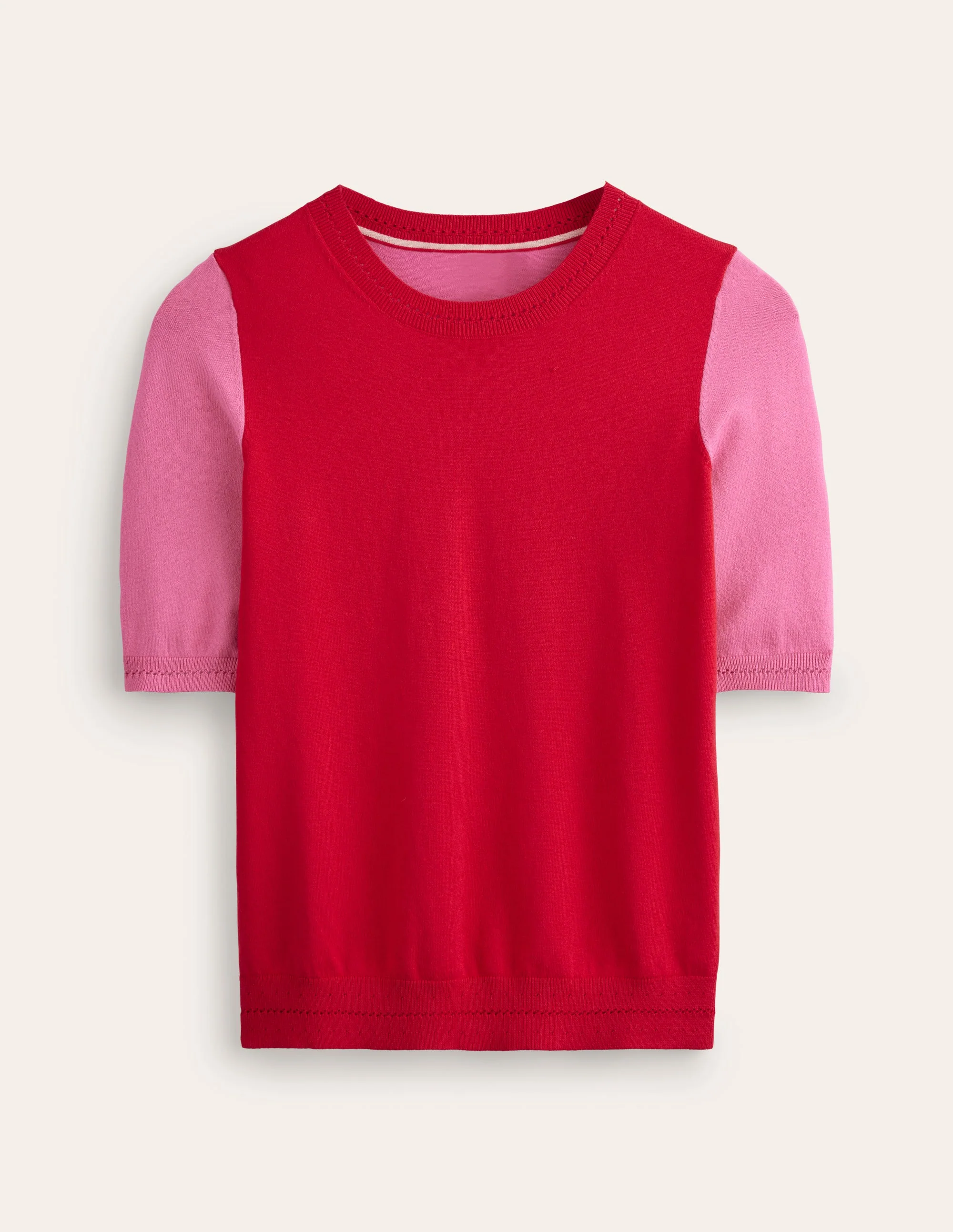 Catriona Baumwoll-T-Shirt mit Rundhalsausschnitt-Flame Scarlet/Sangria Pink - Image 6