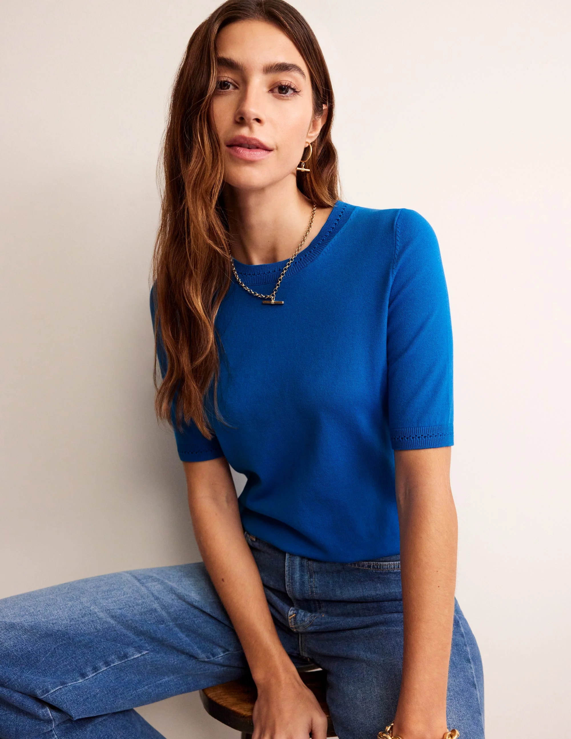 Catriona Baumwoll-T-Shirt mit Rundhalsausschnitt-Leuchtendes Blau - Image 2