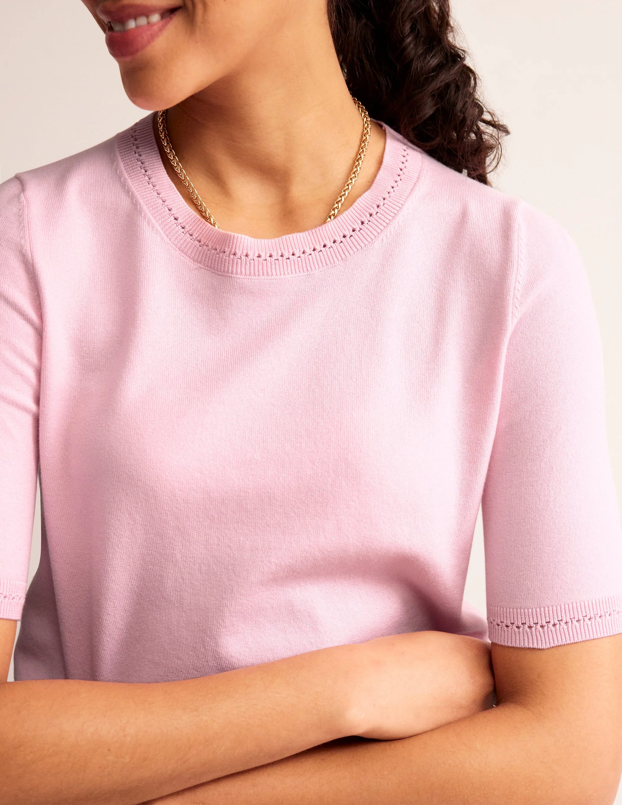 Catriona Baumwoll-T-Shirt mit Rundhalsausschnitt-Orchideenrosa - Image 2