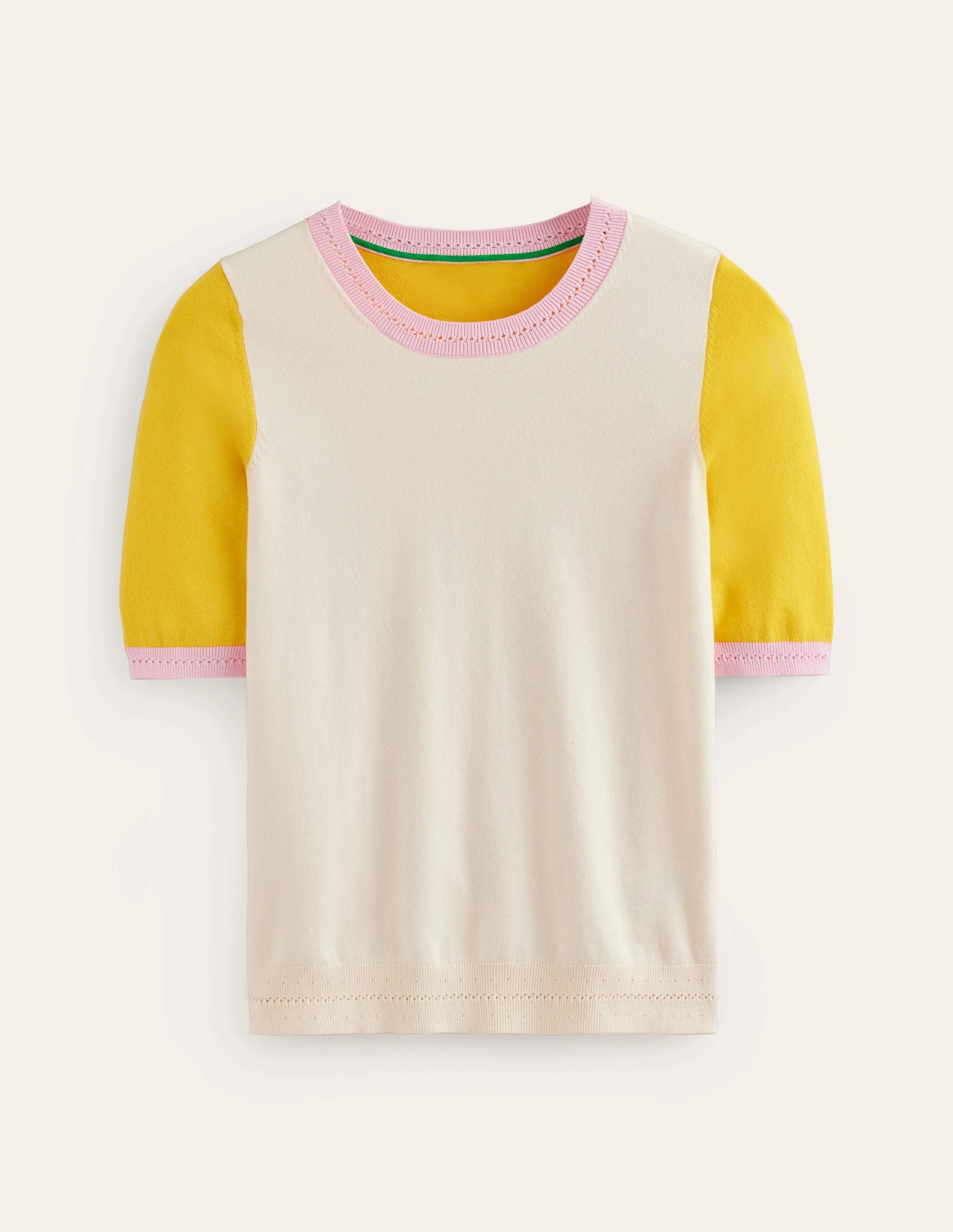 Catriona Baumwoll-T-Shirt mit Rundhalsausschnitt-Warmes Naturweiß / Mimosengelb - Image 6