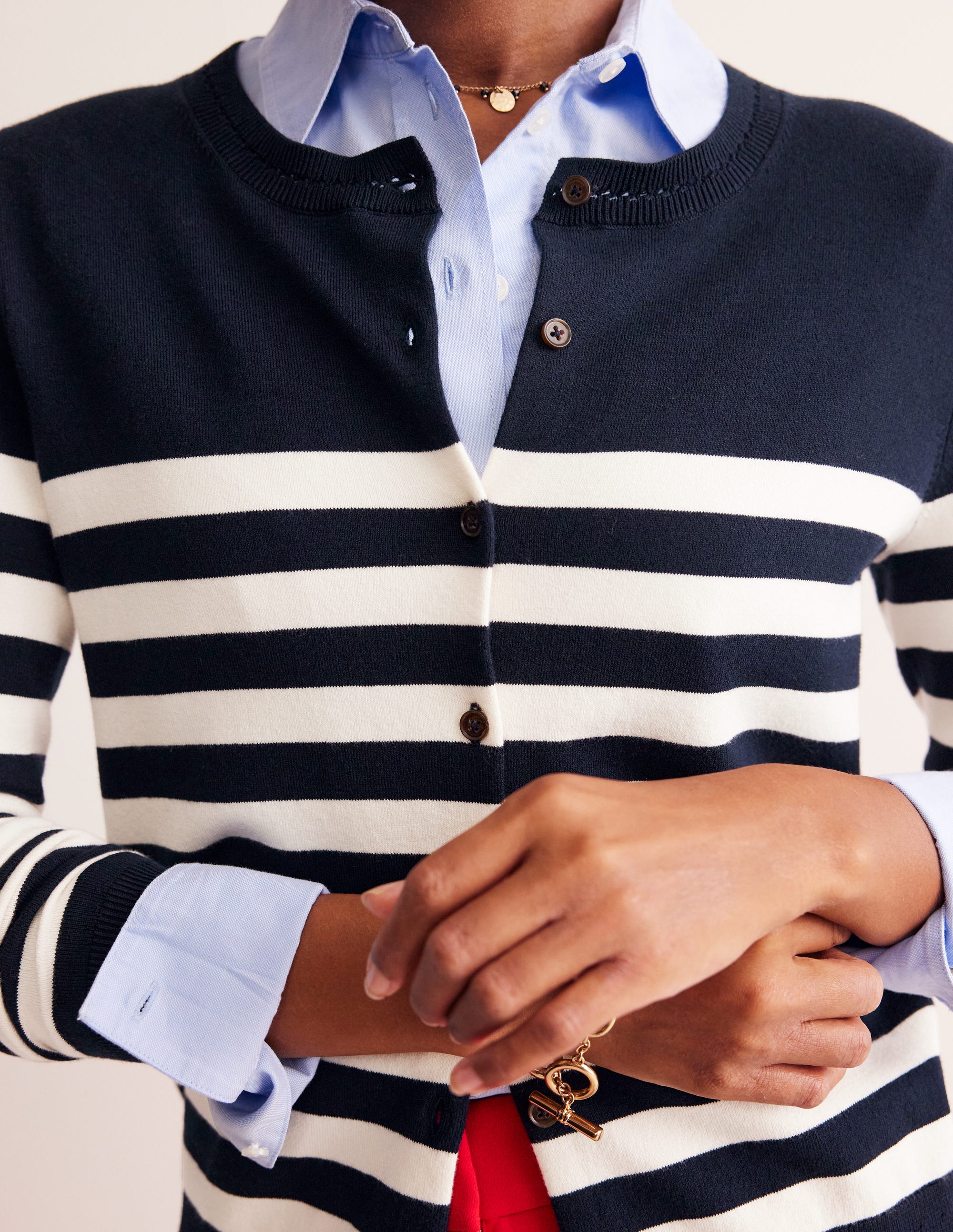 Catriona Cardigan aus Baumwolle-Französisches Navy/Naturweiß, Gestreift - Image 2
