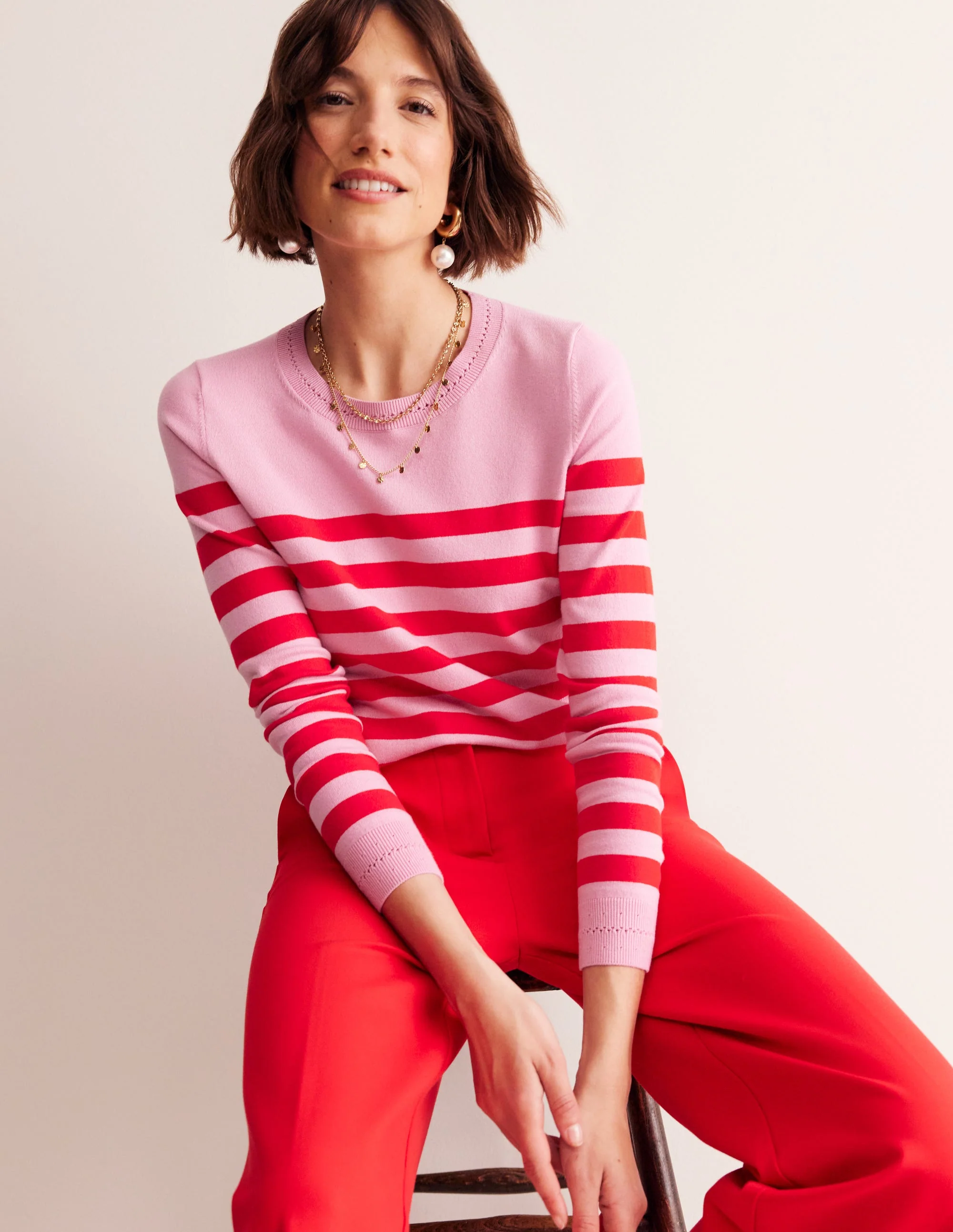 Catriona Pullover aus Baumwolle mit Rundhalsausschnitt-Altrosa, Rouge-Rot - Image 4