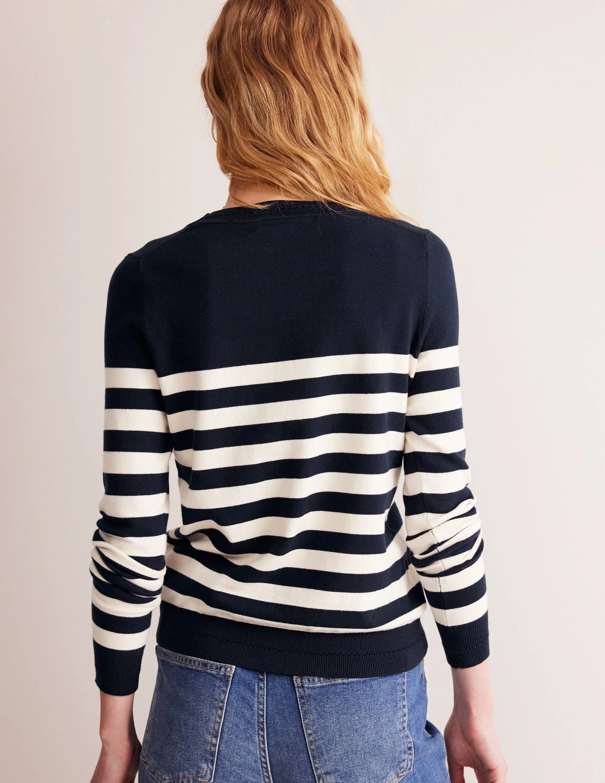 Catriona Pullover aus Baumwolle mit Rundhalsausschnitt-Französisches Navy/Naturweiß, Gestreift - Image 3