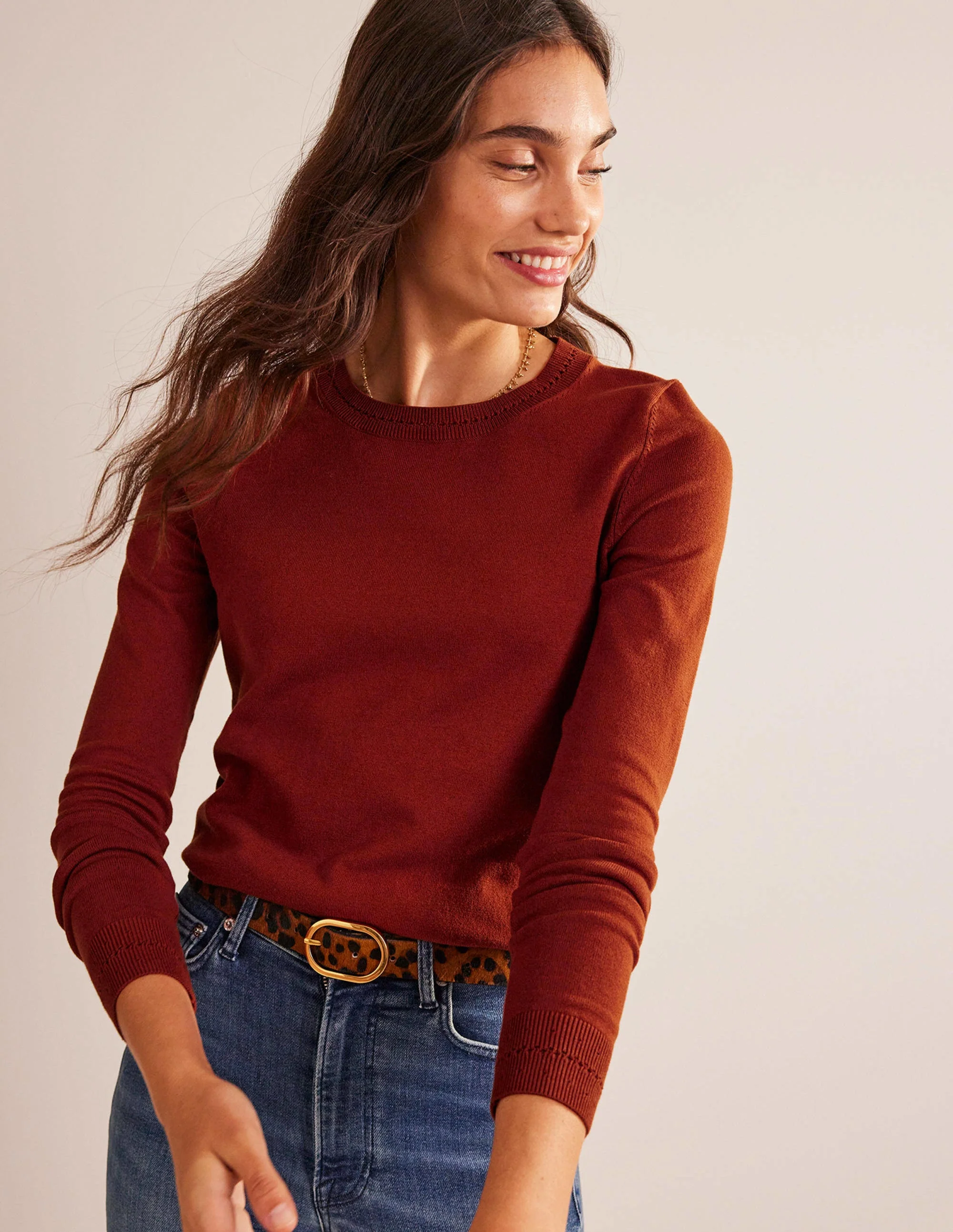 Catriona Pullover aus Baumwolle mit Rundhalsausschnitt-Kastanienbraun