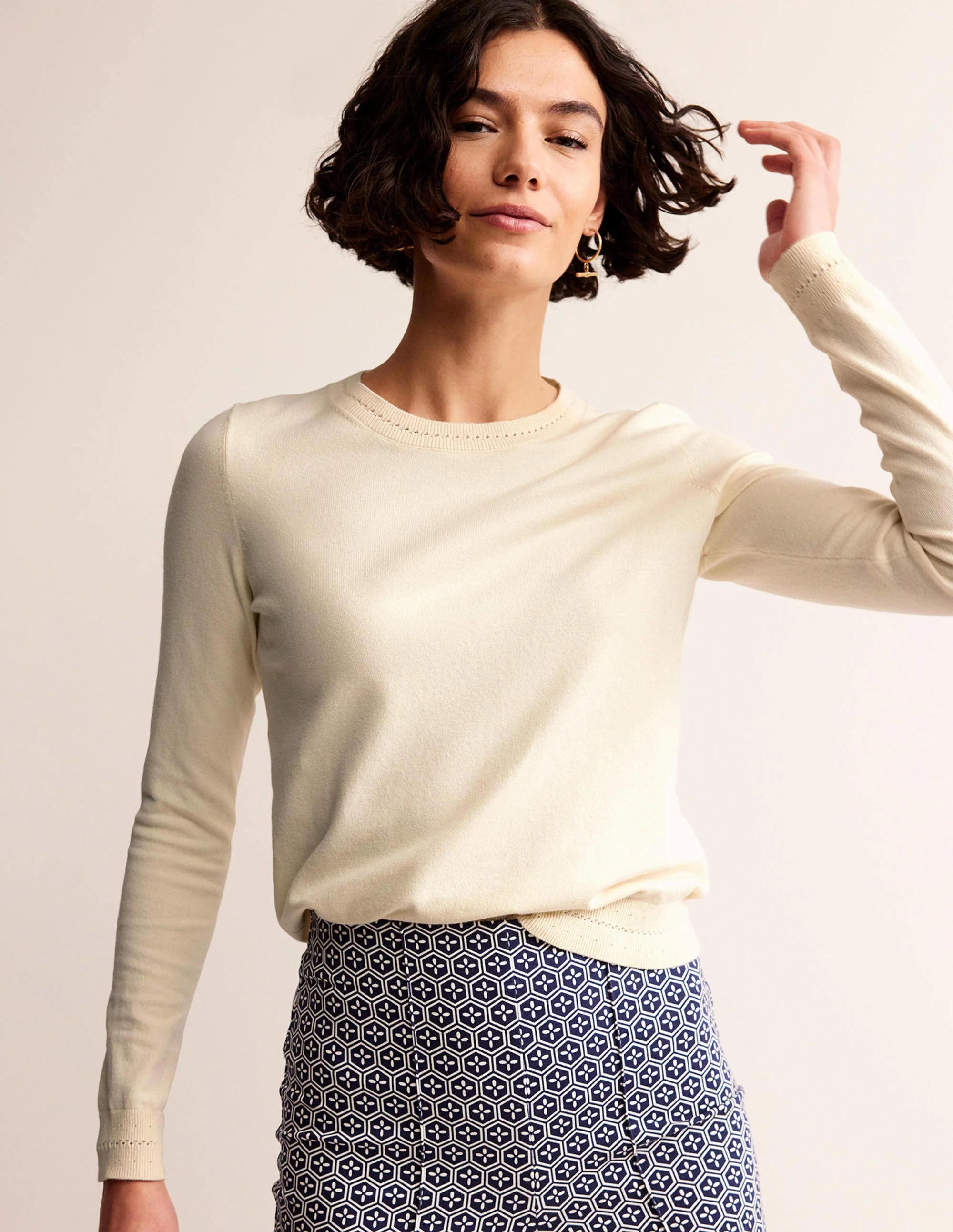 Catriona Pullover aus Baumwolle mit Rundhalsausschnitt-Warmes Naturweiß
