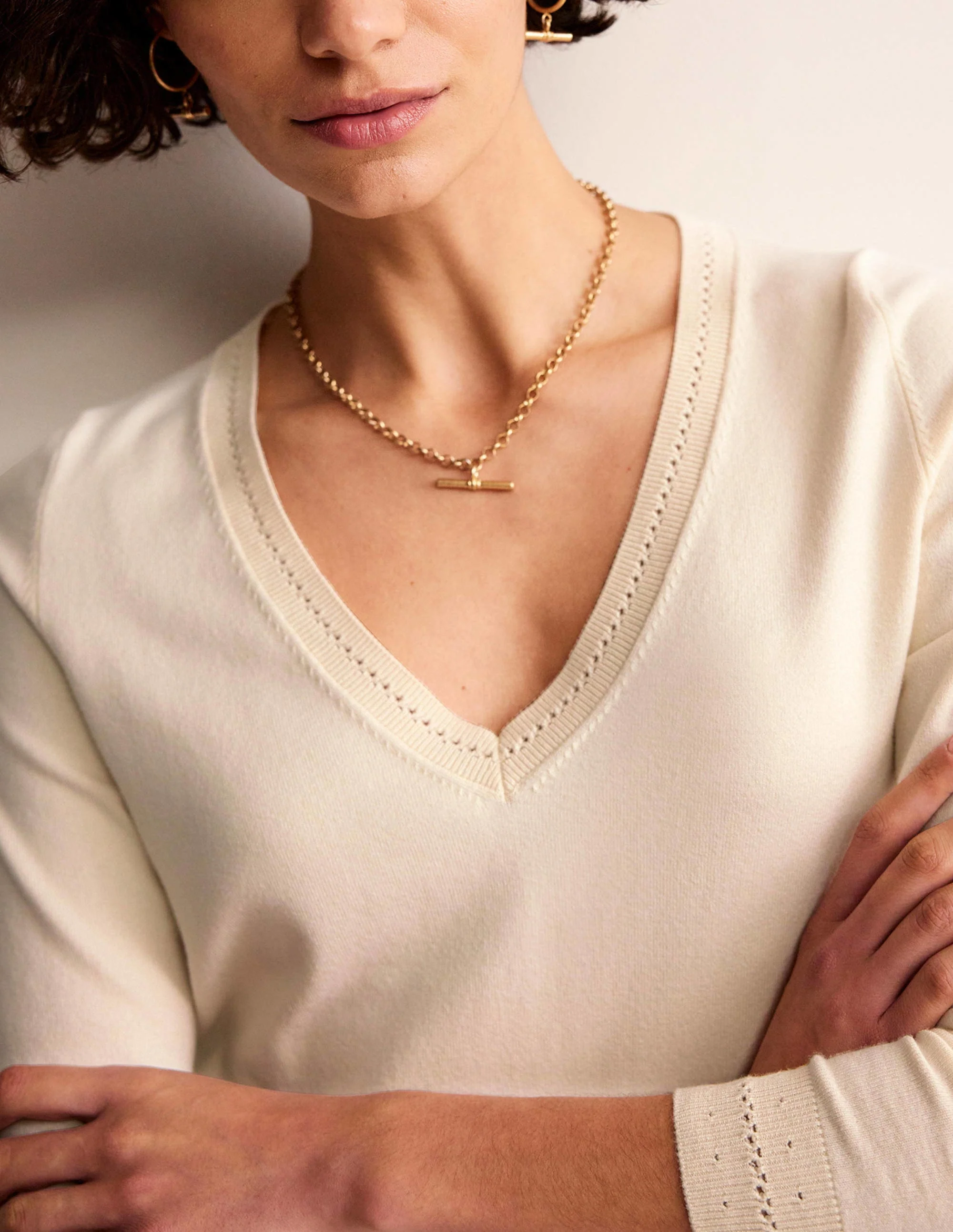 Catriona Pullover aus Baumwolle mit V-Ausschnitt-Black - Image 3