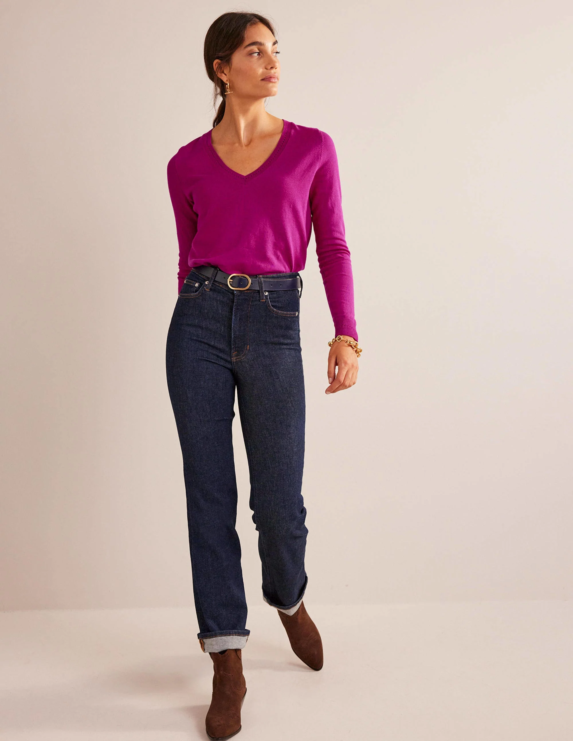 Catriona Pullover aus Baumwolle mit V-Ausschnitt-Festival-Fuchsia - Image 3