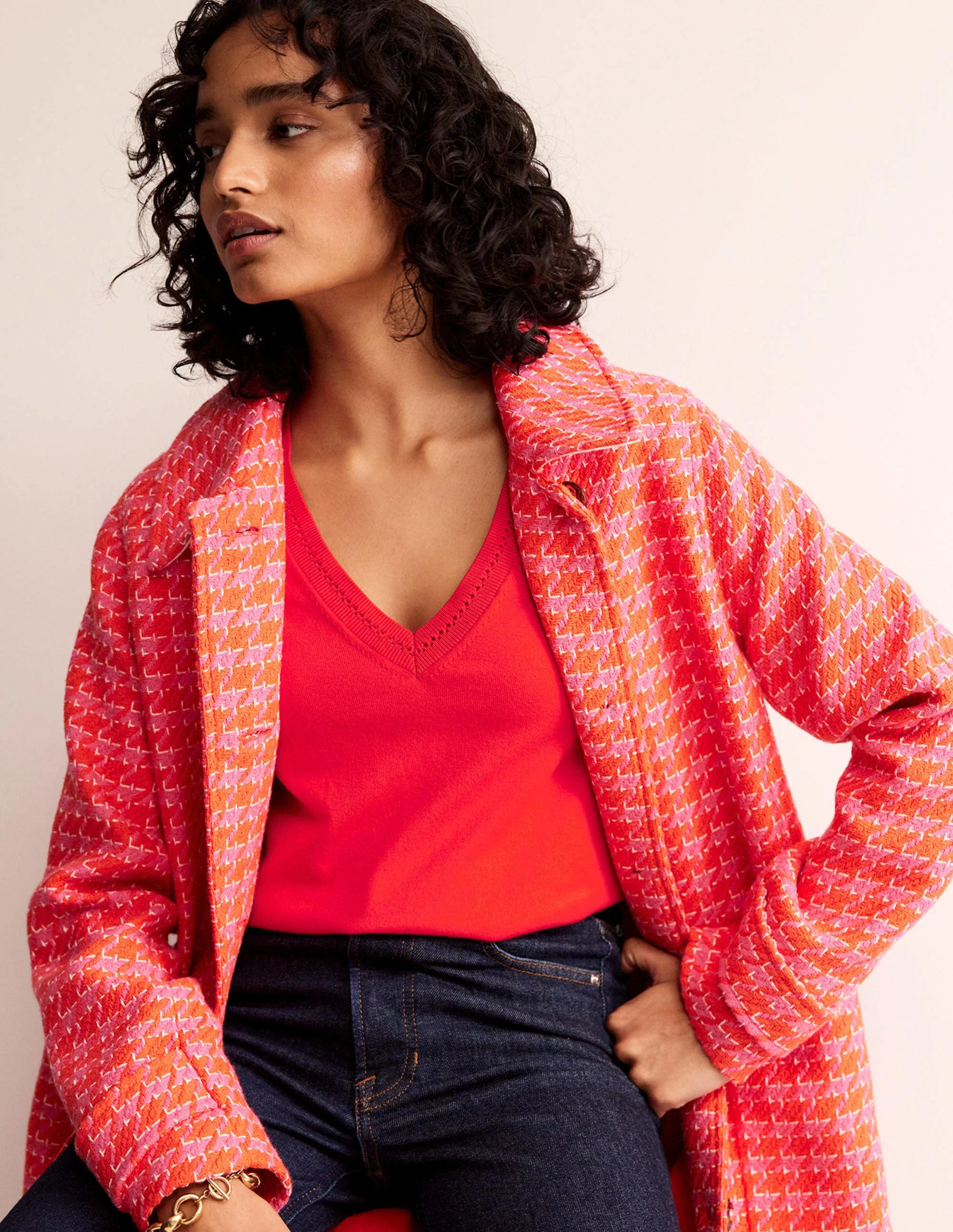 Catriona Pullover aus Baumwolle mit V-Ausschnitt-Mohnblumenrot