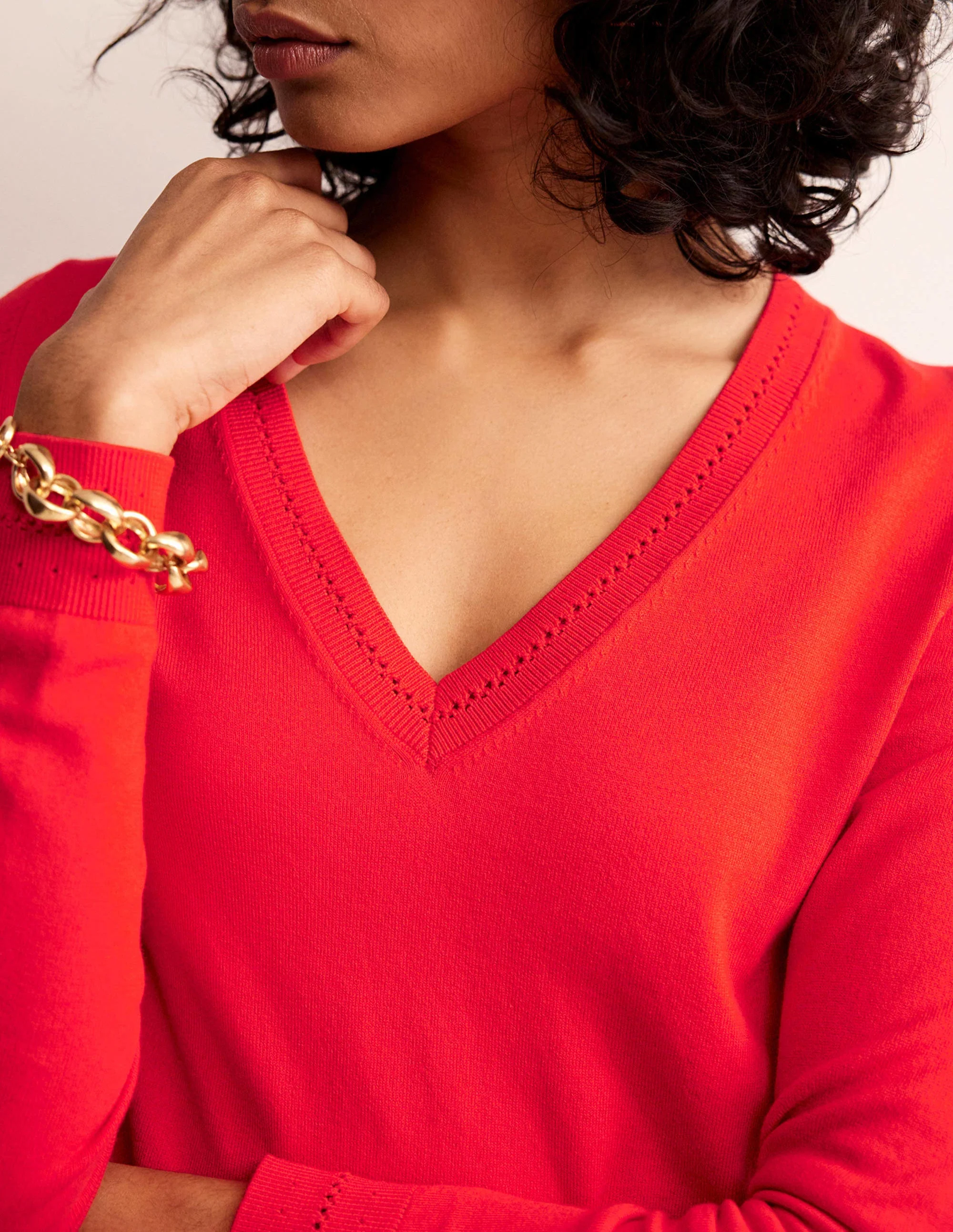 Catriona Pullover aus Baumwolle mit V-Ausschnitt-Mohnblumenrot - Image 3