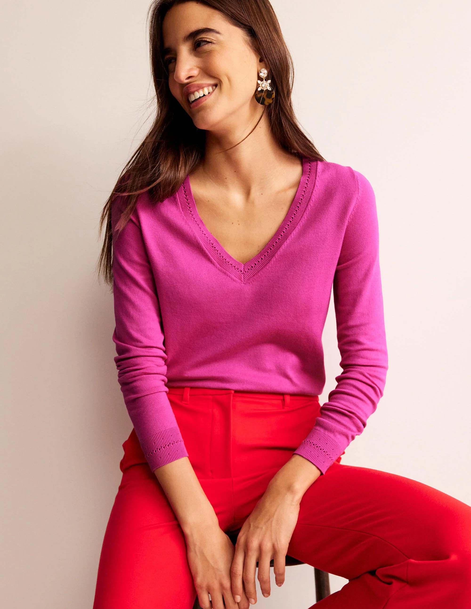 Catriona Pullover aus Baumwolle mit V-Ausschnitt-Rosa, Weltraum - Image 2