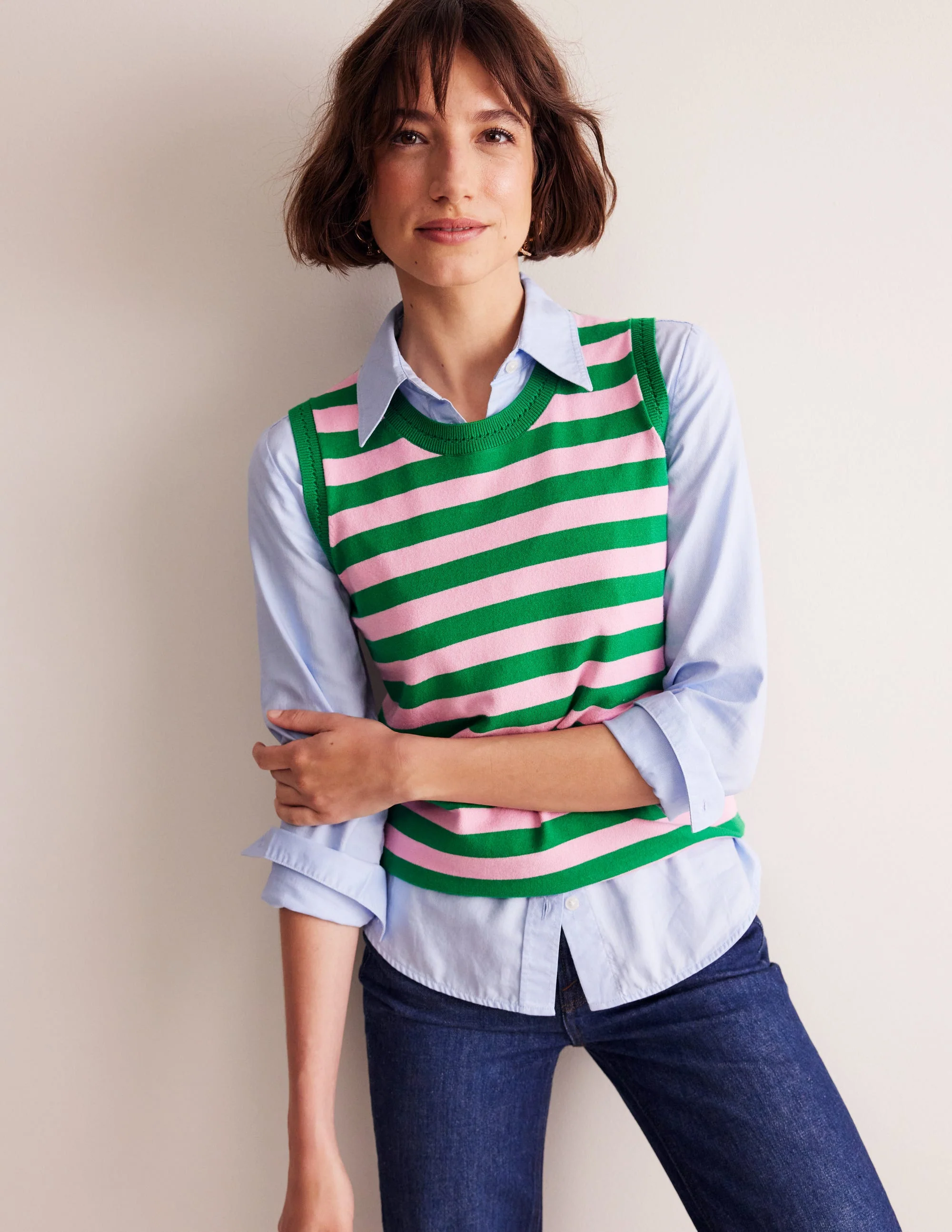 Catriona Top aus Baumwolle mit Rundhalsausschnitt-Altrosa, Smaragdgrün - Image 5