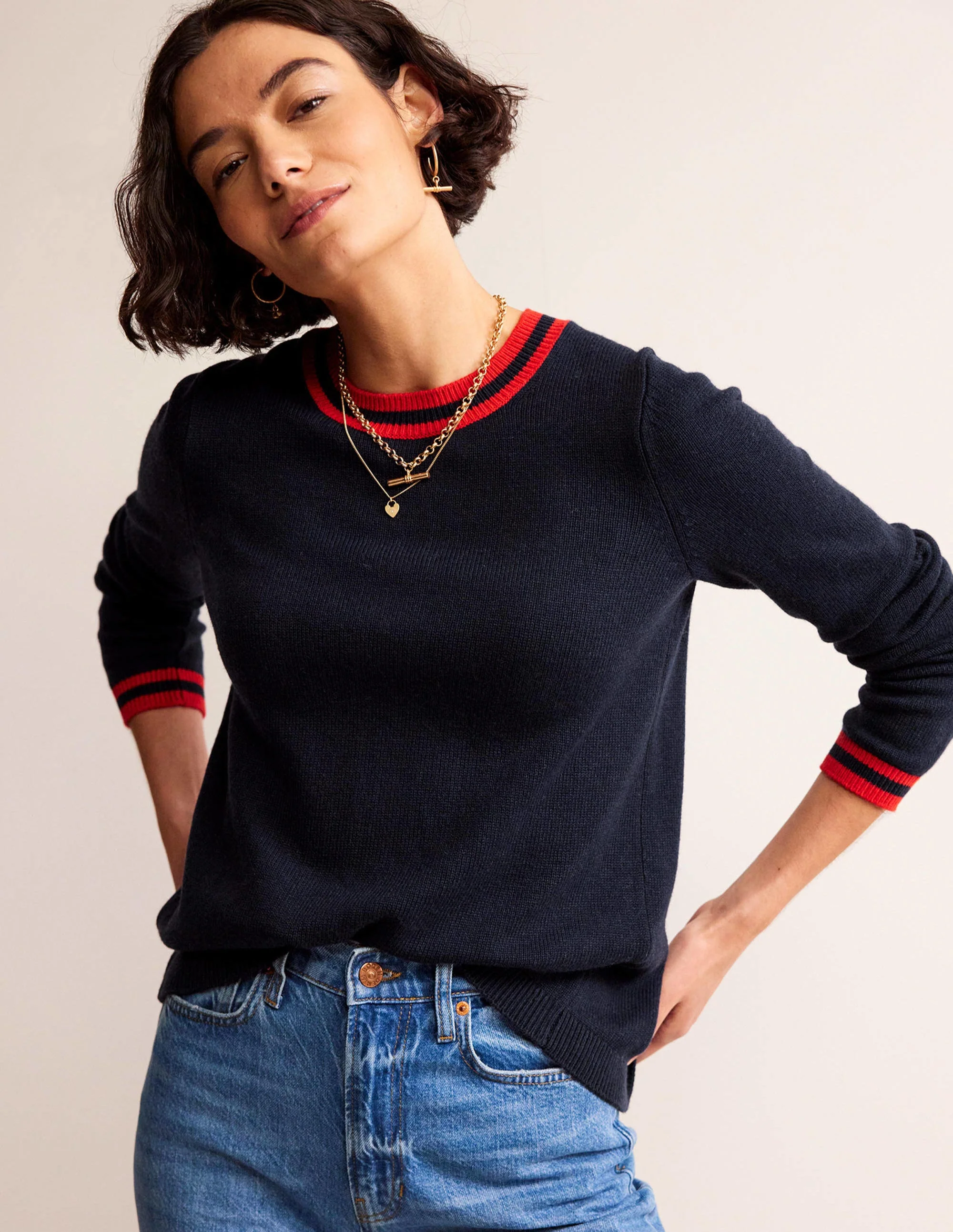 Cecily Pullover mit Knöpfen am Rücken-Marineblau, Markenstreifen - Image 2