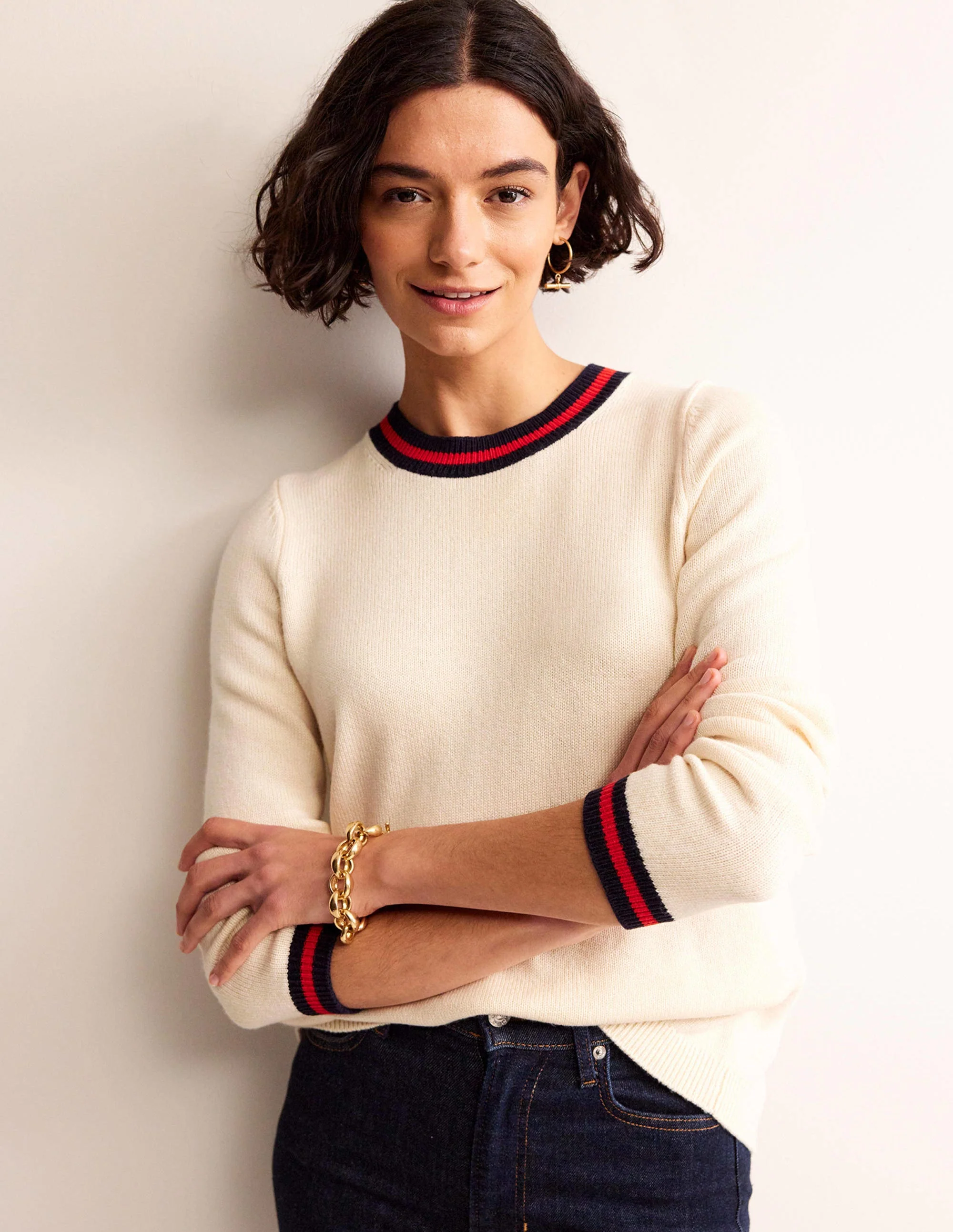 Cecily Pullover mit Knöpfen am Rücken-Warmes Naturweiß, Markenstreifen - Image 3