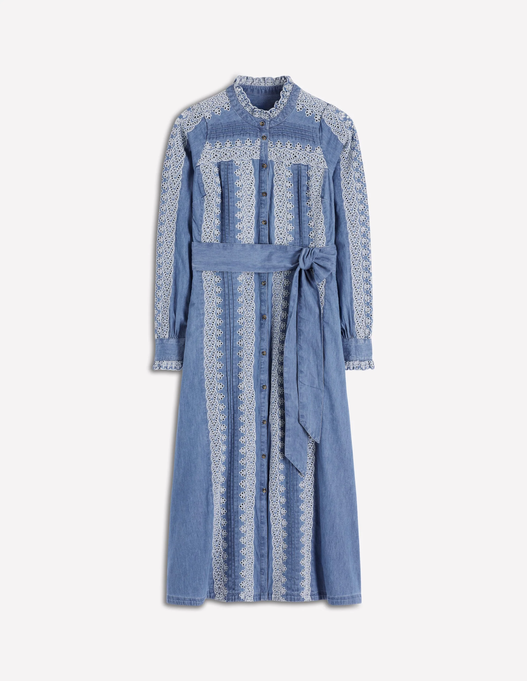 Chambray-Kleid mit gerüschter Knopfleiste-Hellblauer Faux-Uni - Image 6