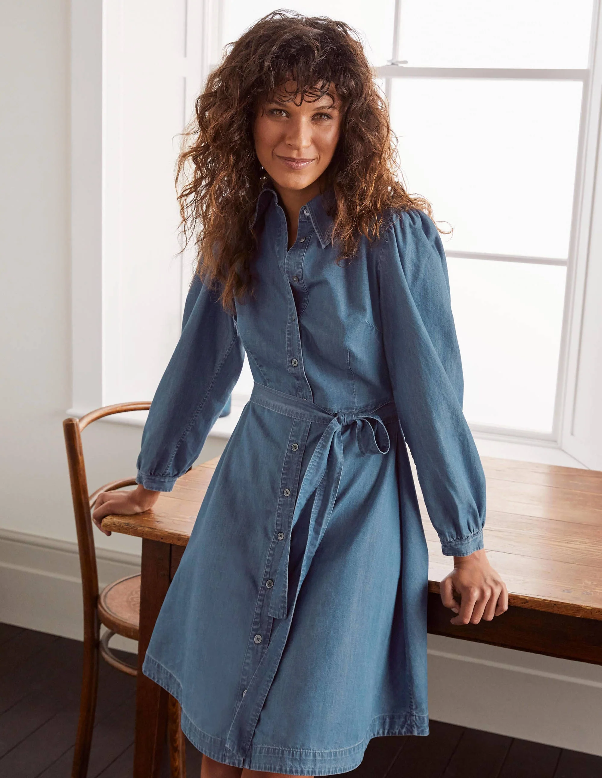 Charlotte Hemdblusenkleid-Mittleres Vintageblau, Denim