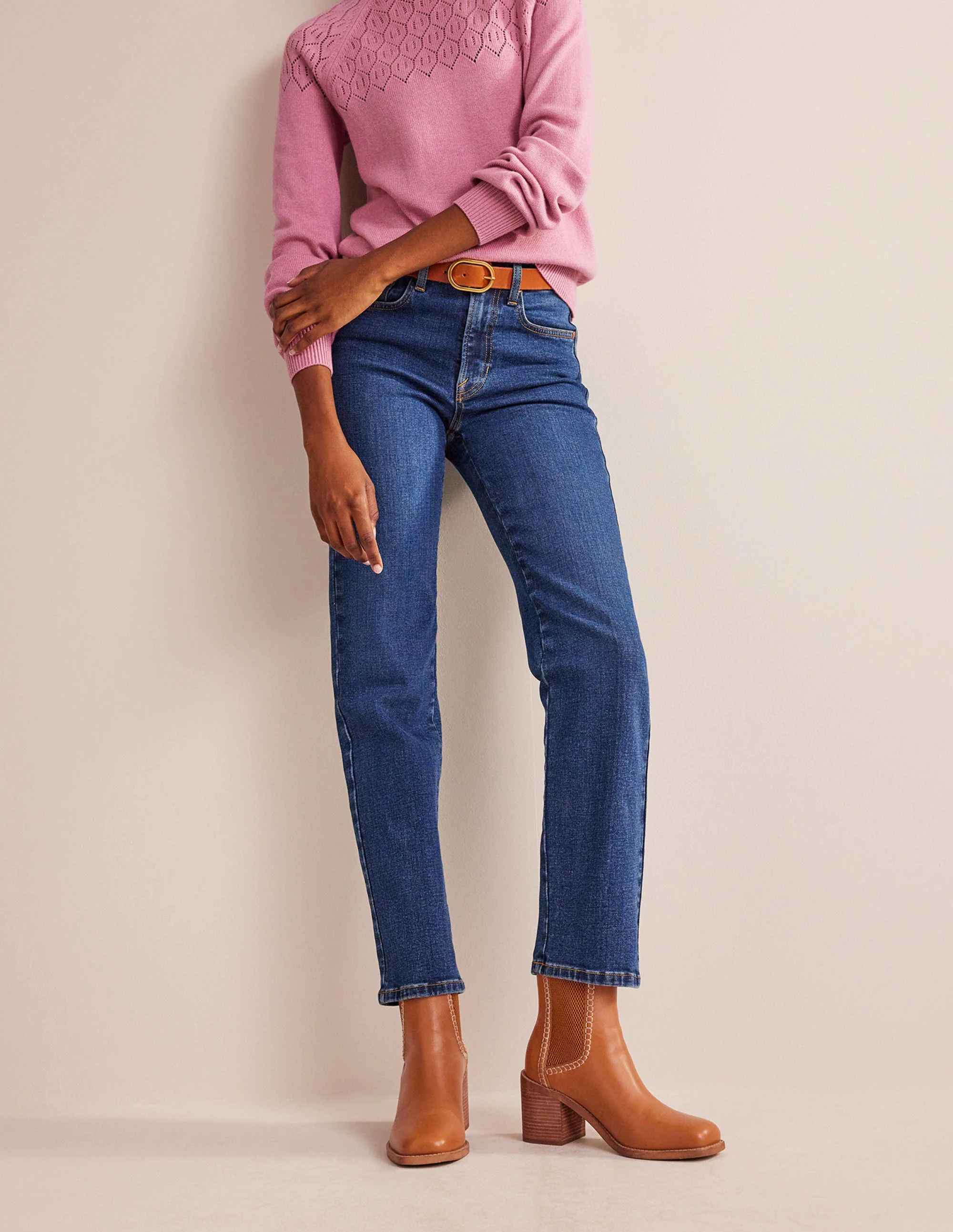 Chelsea-Boots mit Blockabsatz-Honig
