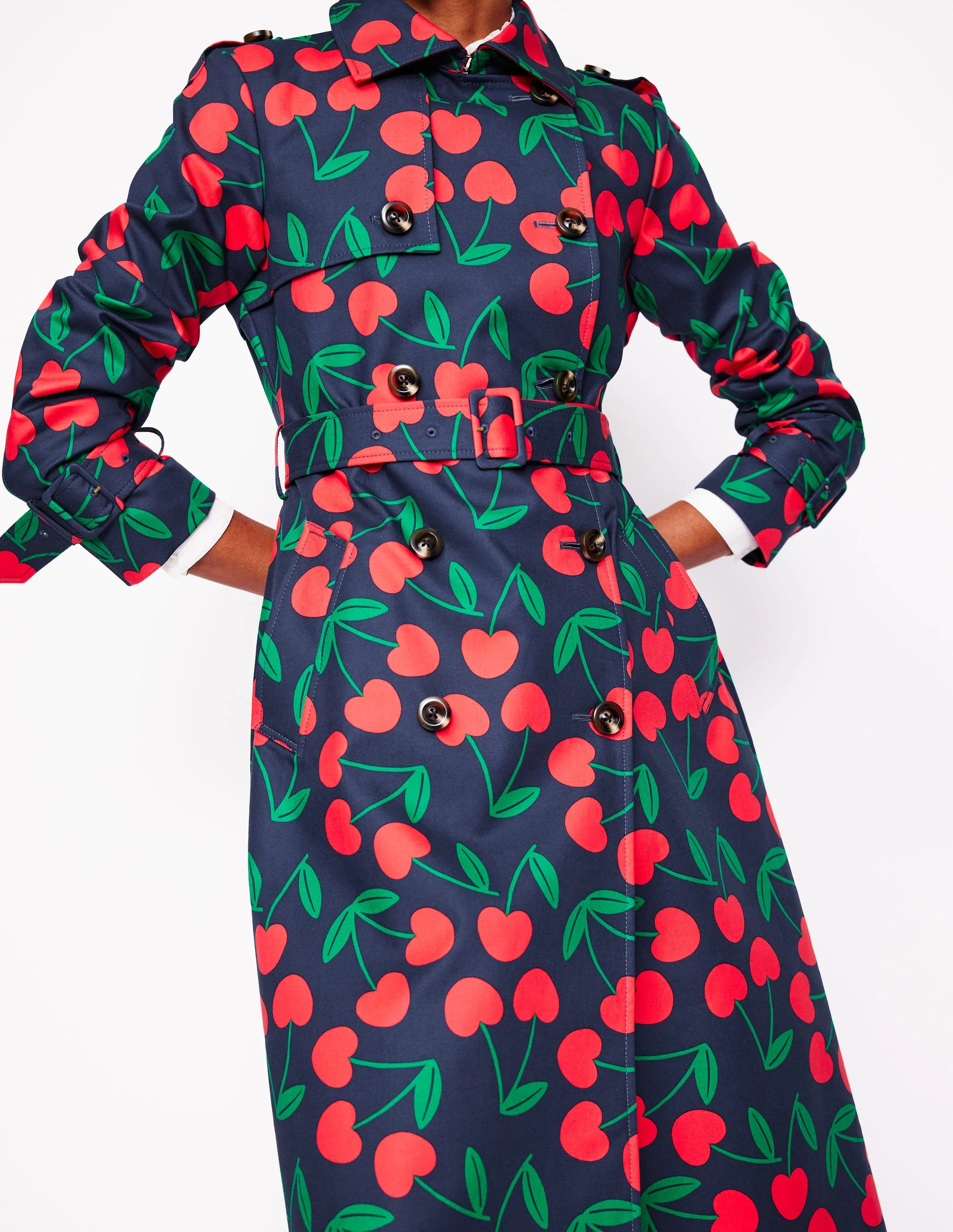 Cheltenham Trenchcoat-Französisches Marineblau, Verteiltes Kirschenmuster - Image 3