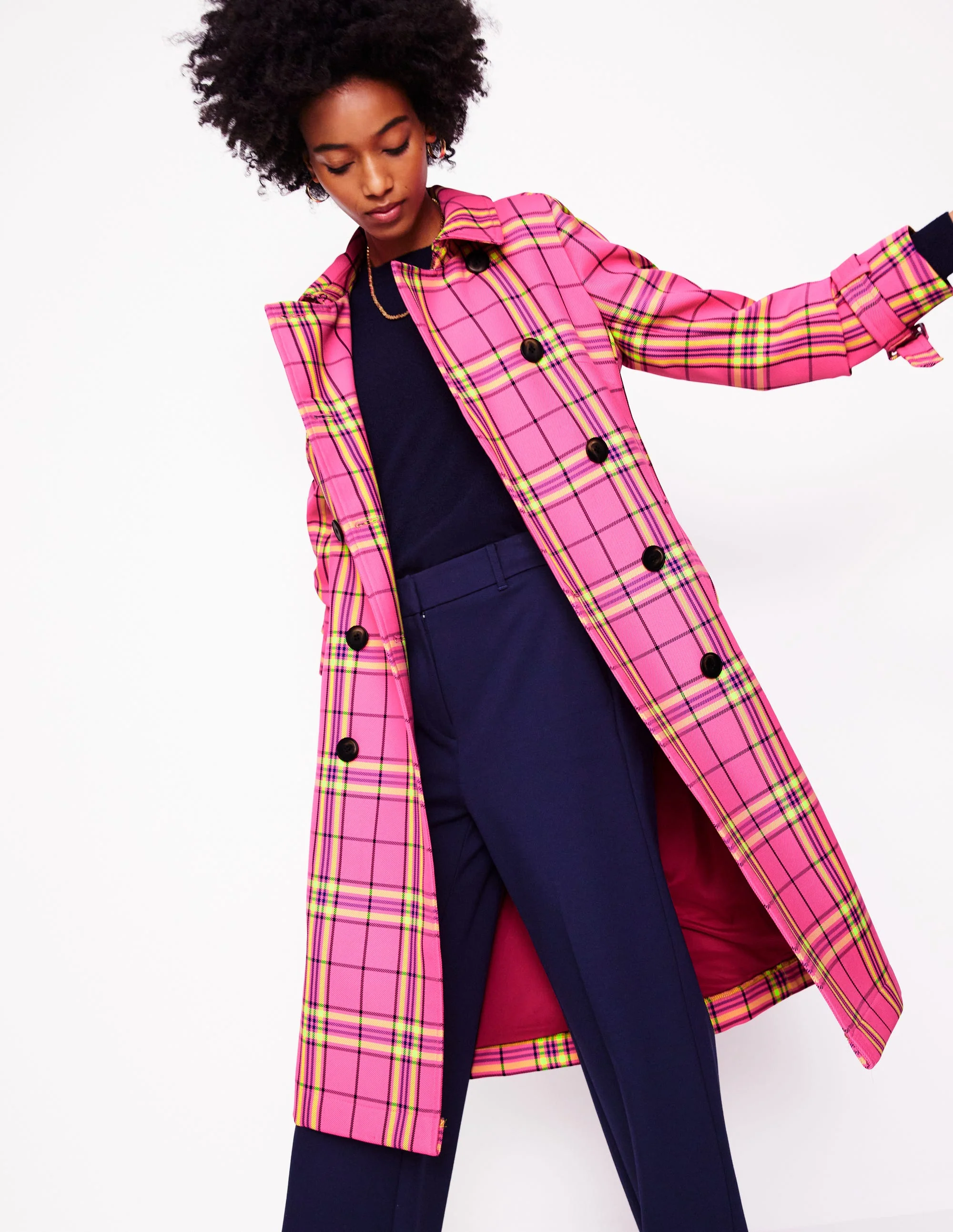 Cheltenham Trenchcoat-Neon-Pink Karomuster - Image 4